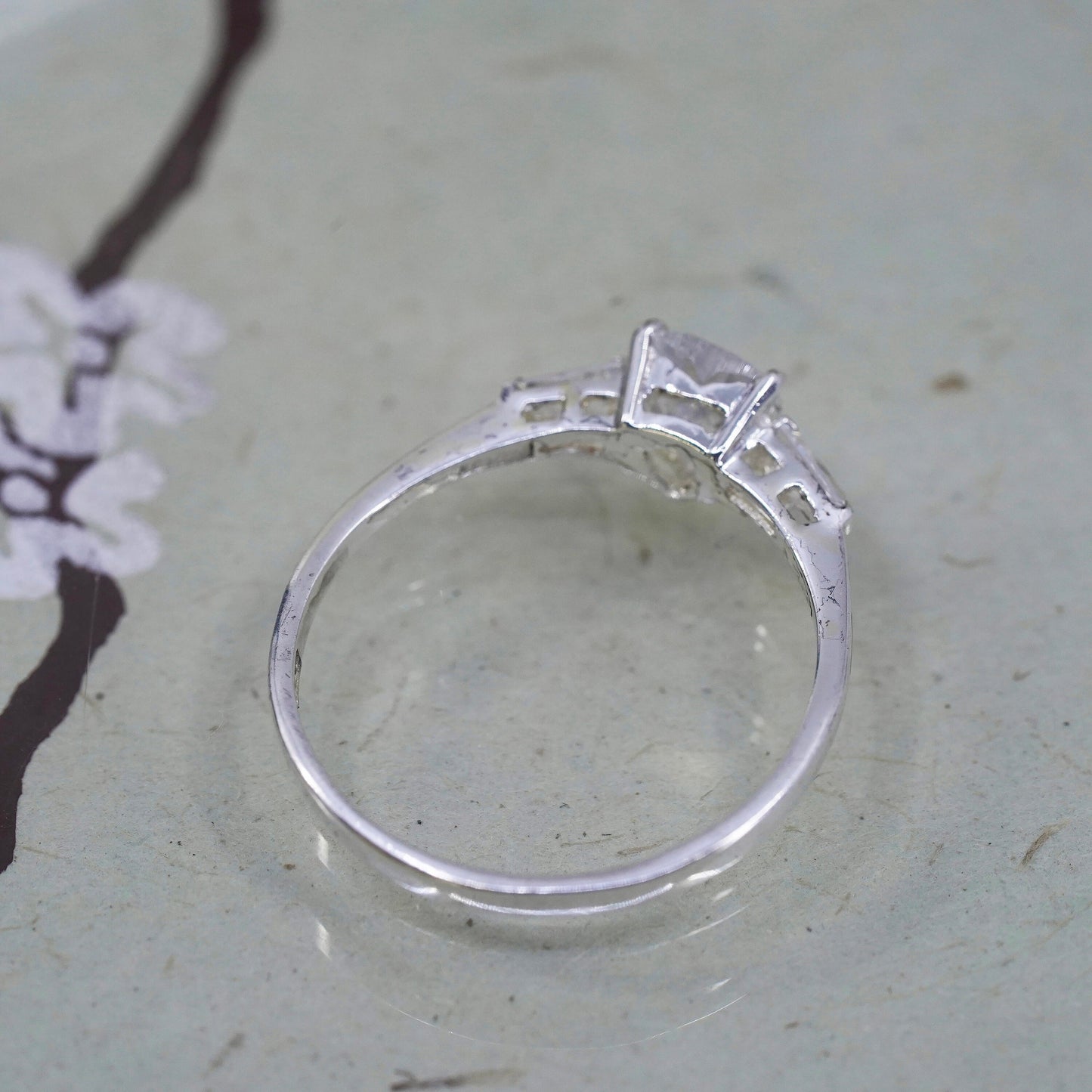 Size 9.25, Vintage sterling silver handmade ring, engagement ring with heart cz