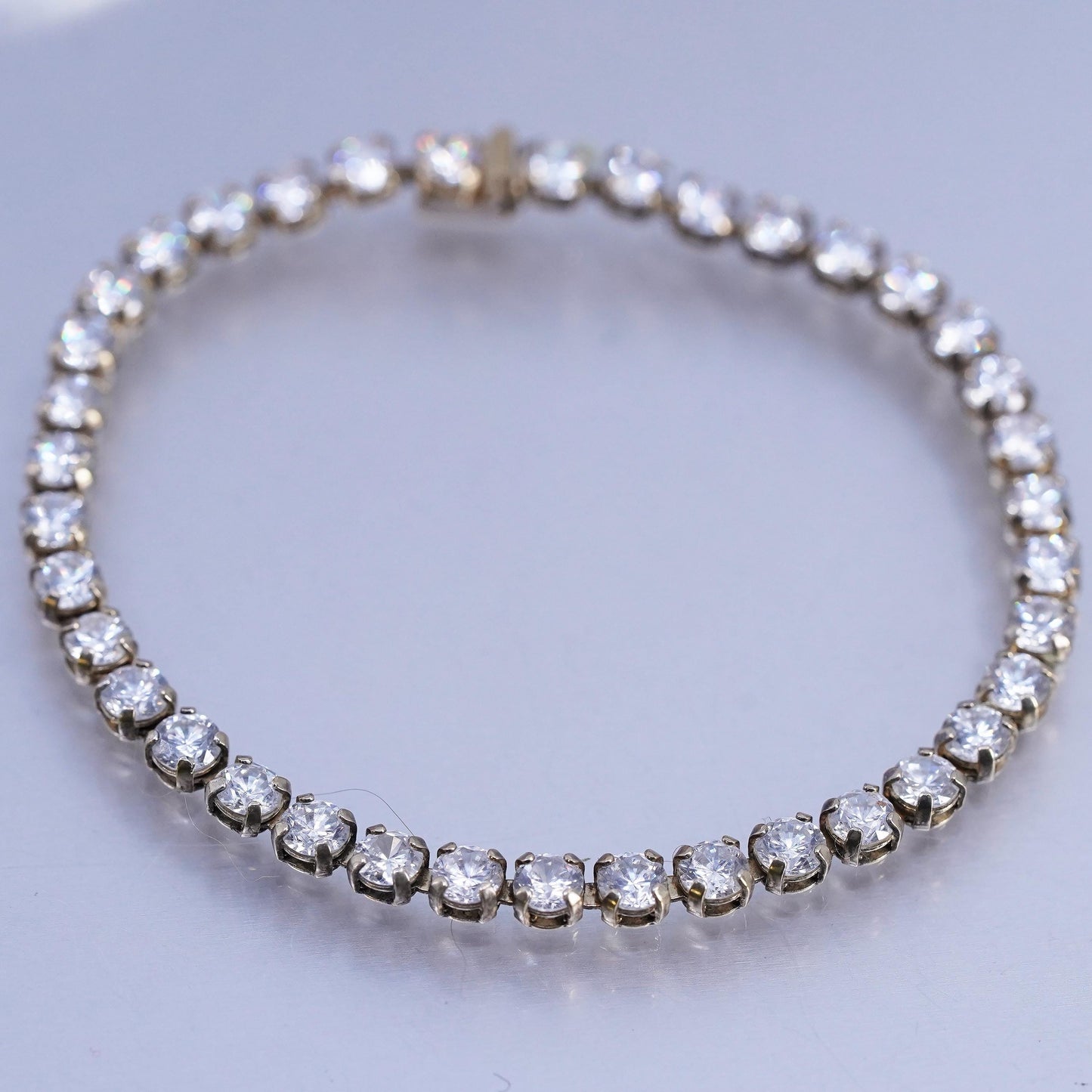 7.25", Vintage gold plated Sterling Silver 925 Tennis Bracelet with cluster cz
