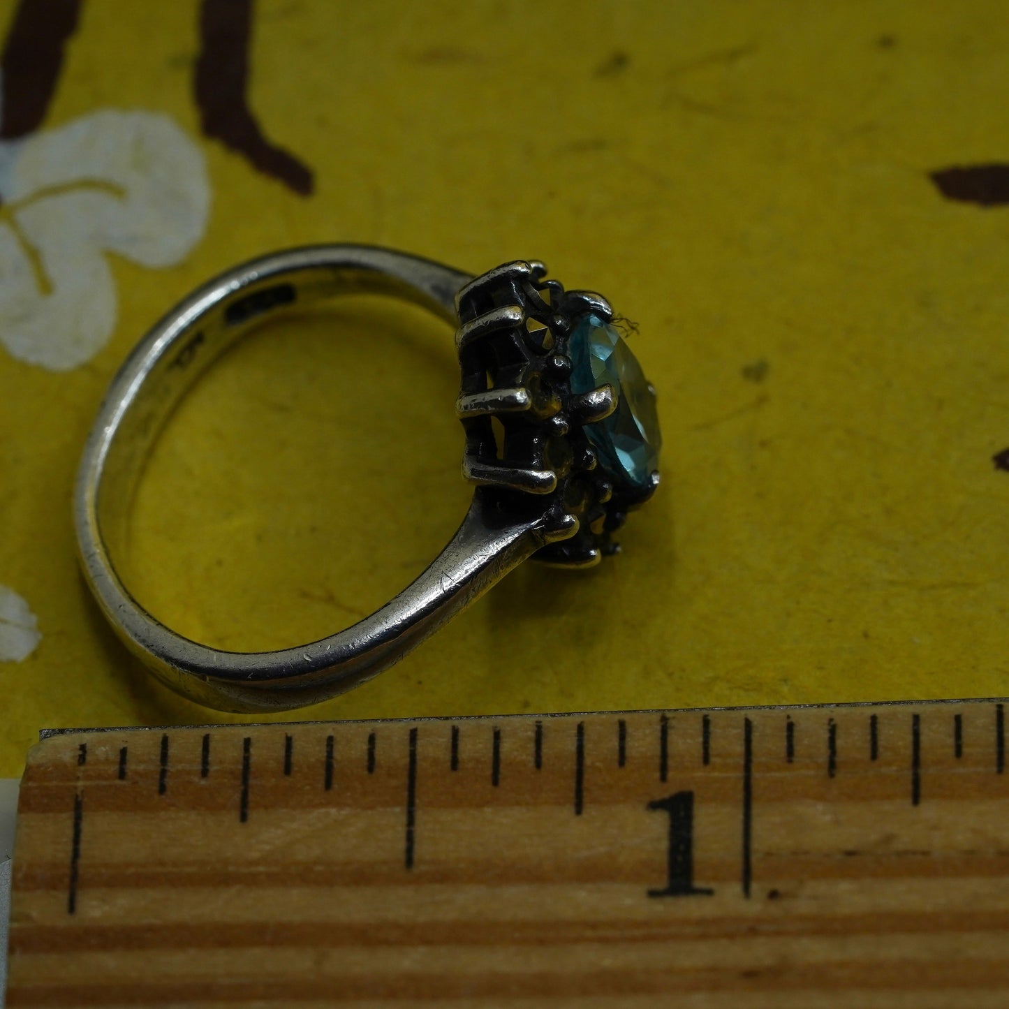 Size 6.25, Sterling silver 925 handmade ring with blue crystal