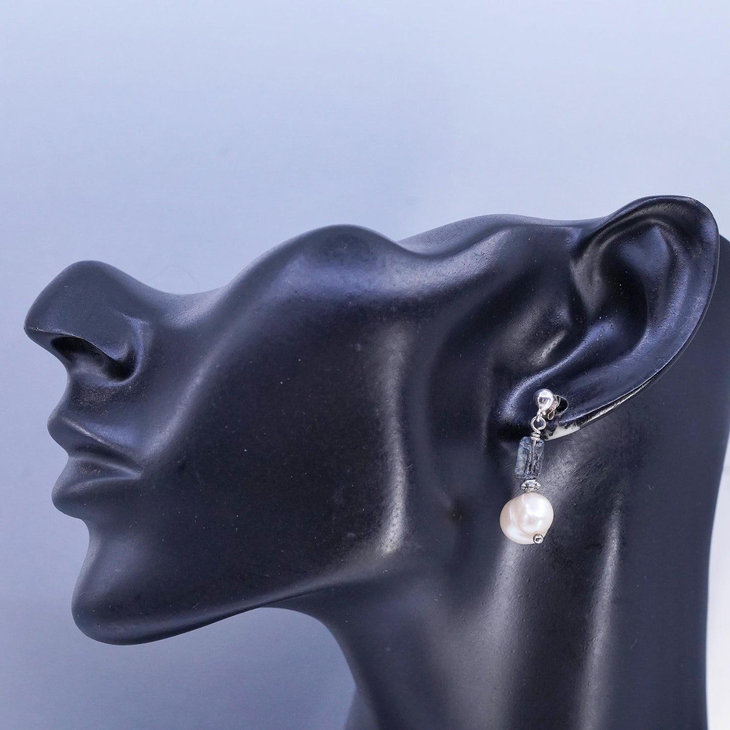 Vintage Sterling 925 silver handmade earrings with baroque pearl dangles