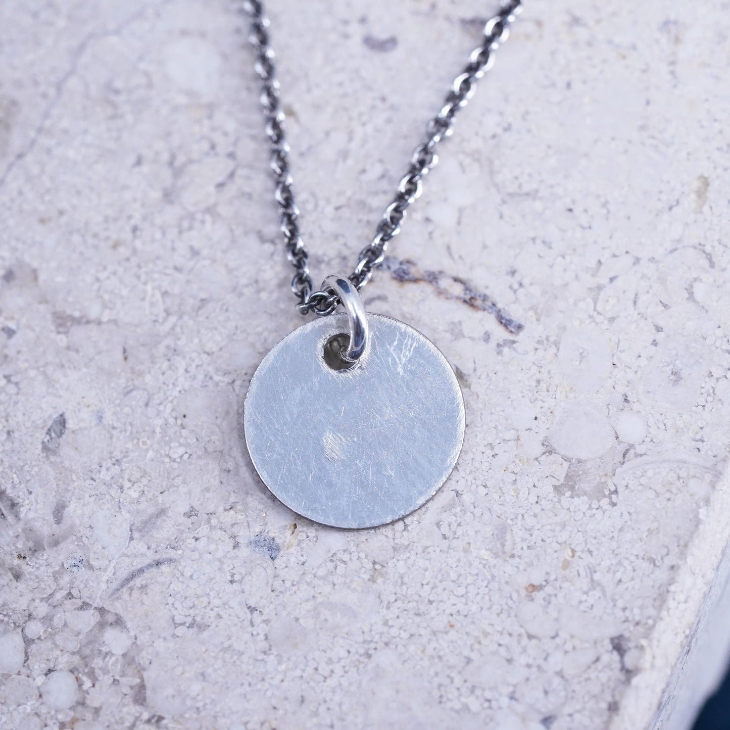 16+2”, vintage Sterling silver necklace, 925 circle chain with tag letter M