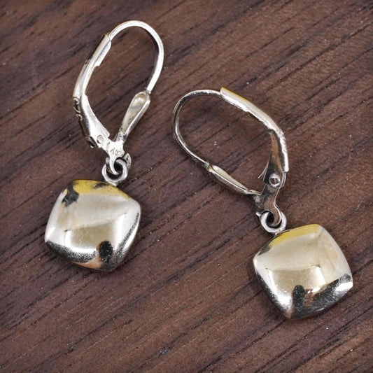 Vinatge vermeil gold over Sterling 925 Silver square dangle Earrings lever back