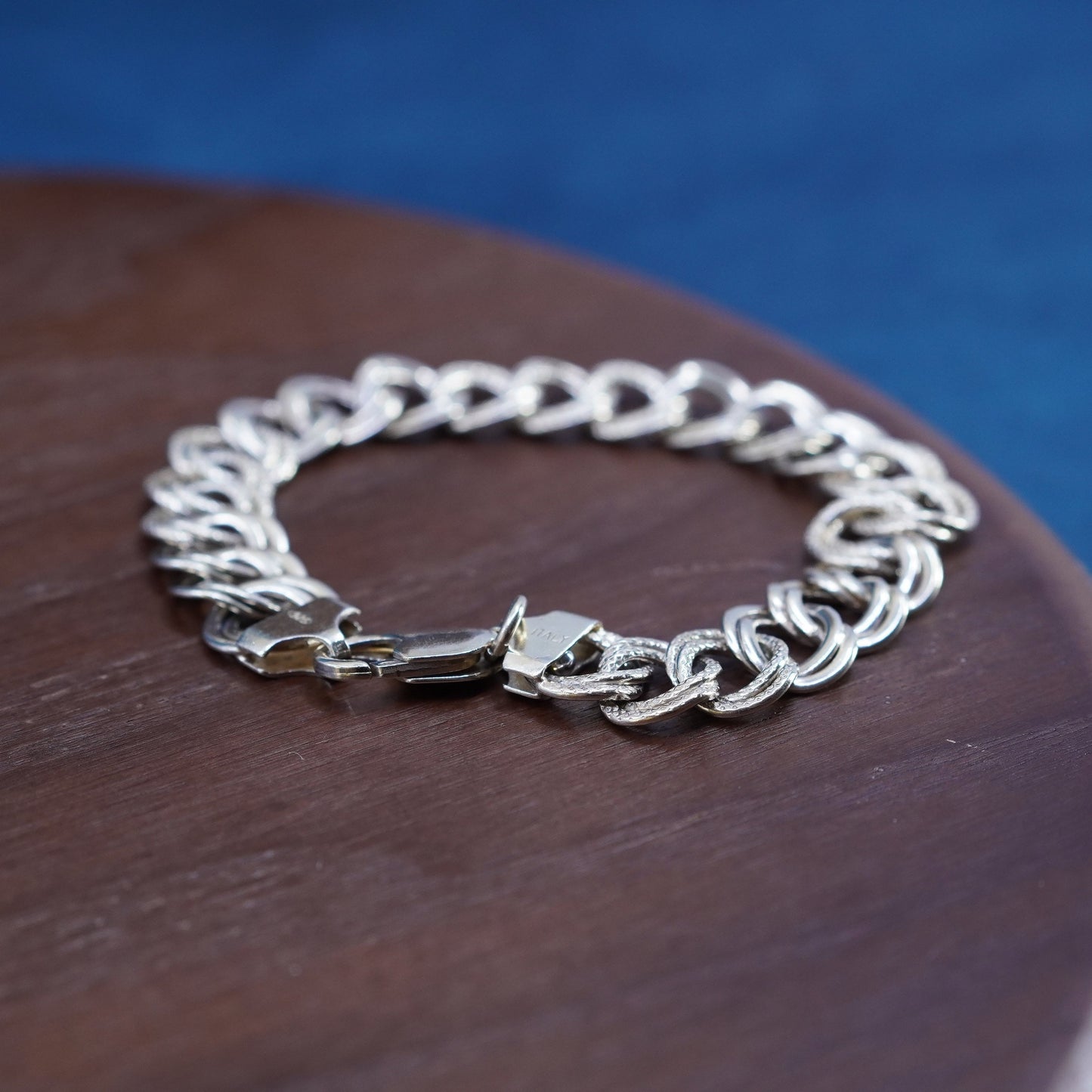7” pale gold over Sterling silver handmade charm bracelet, 925 curb chain