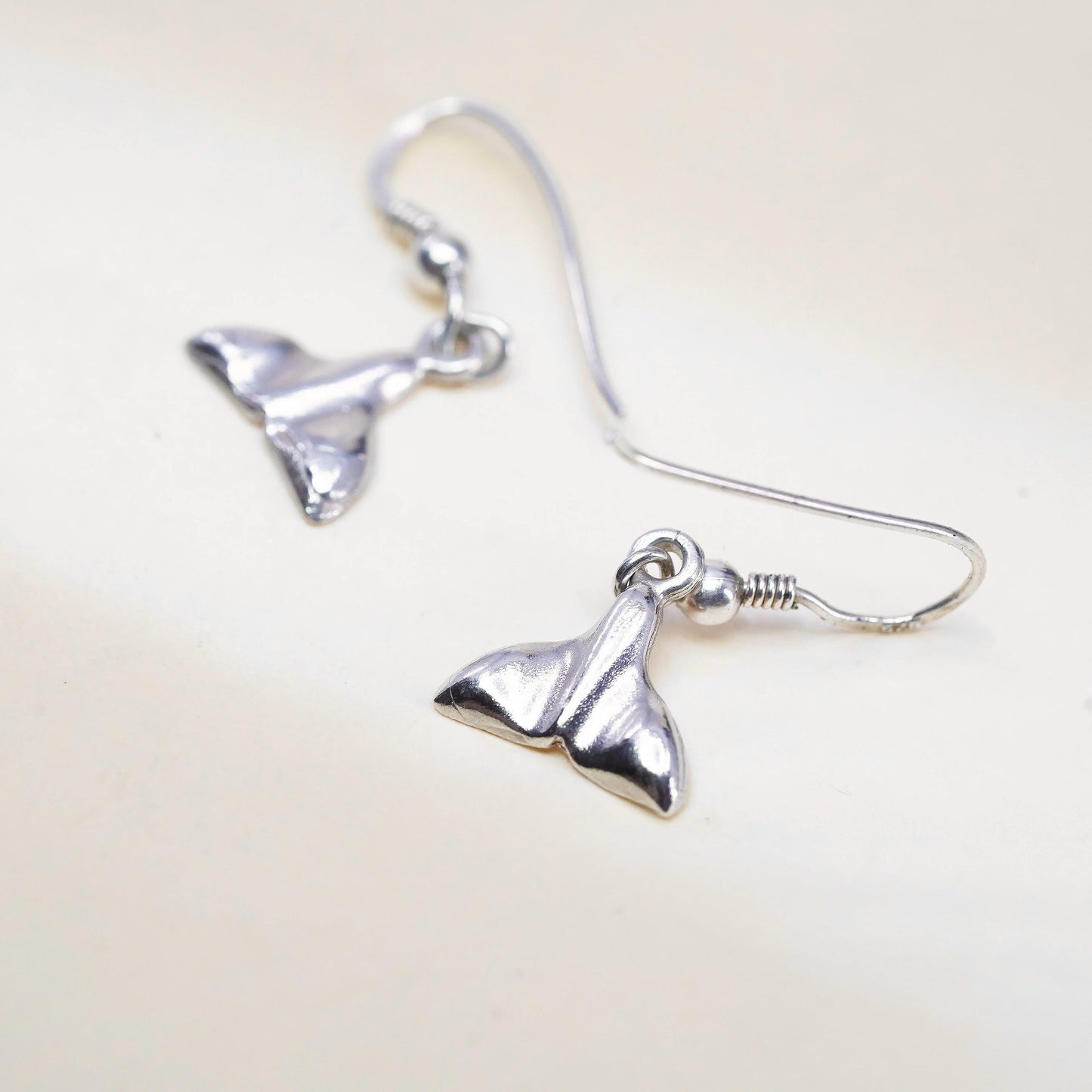 Vintage Sterling silver handmade earrings, 925 silver whale tail dangles