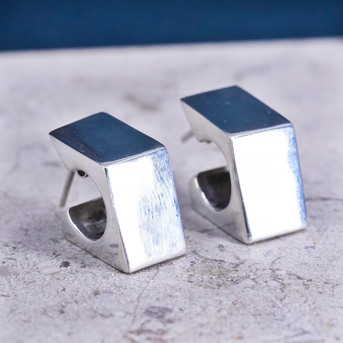 vintage Mexican modernist Sterling 925 silver handmade studs earrings