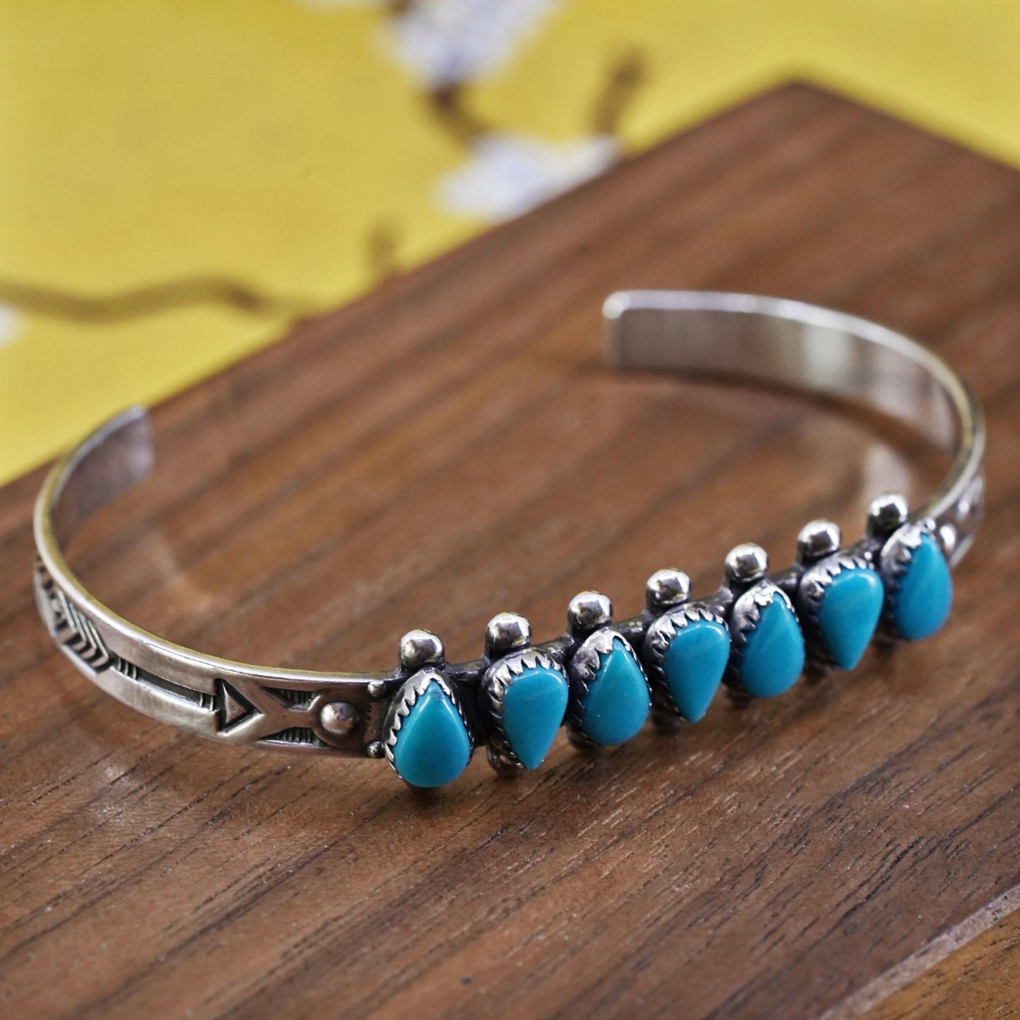 5.25”, VTG Navajo Pacific Jewelry Sterling silver bracelet, 925 cuff turquoise