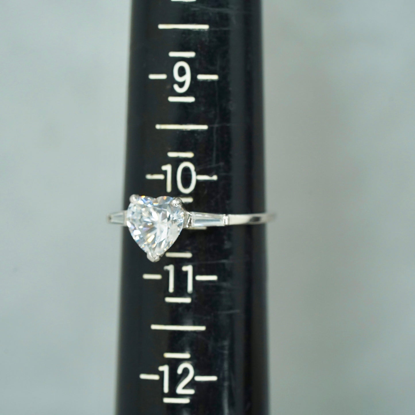 Size 10.25 vintage Sterling 925 silver engagement double ring with heart Cz