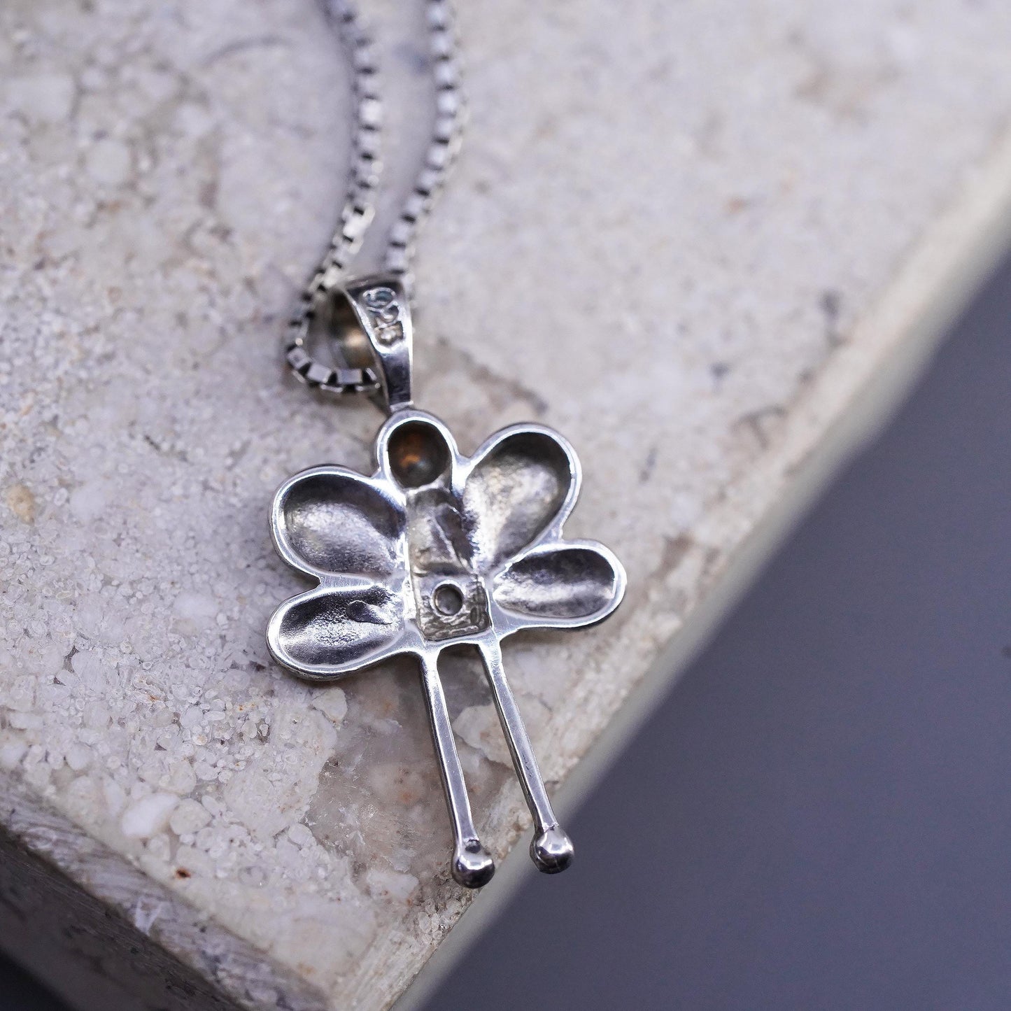 14", VTG sterling 925 silver box chain necklace Guardian angel charm pendant