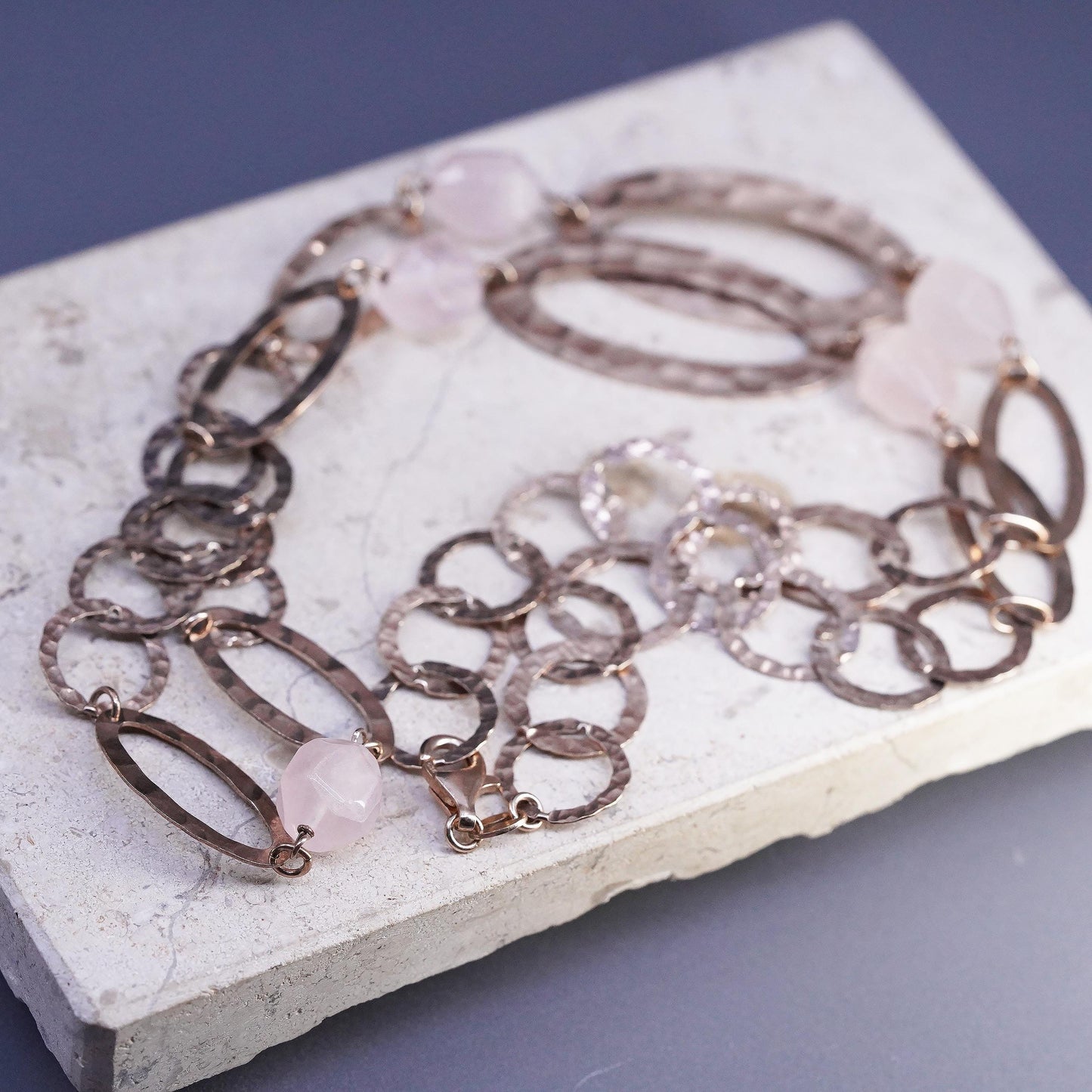 26", Italian Milor rose gold over Sterling silver necklace, hammered oval chain
