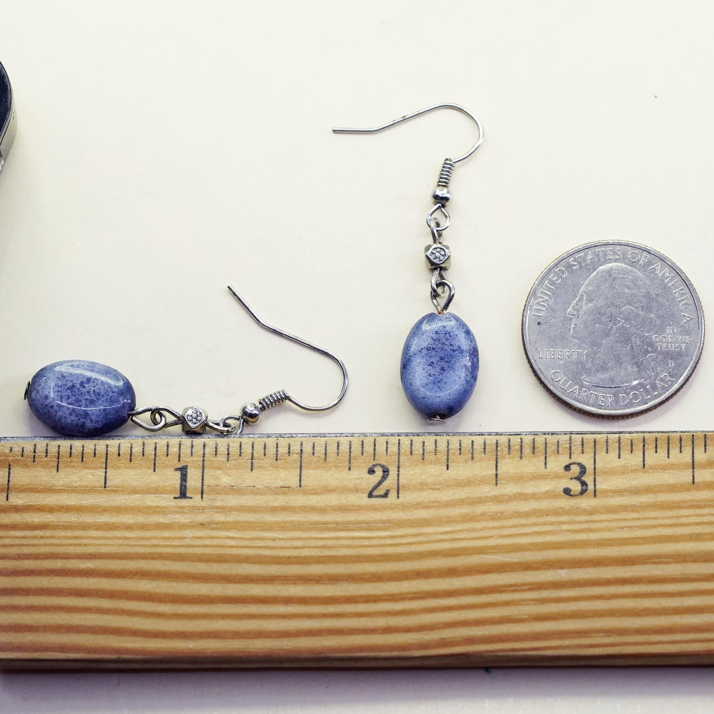 Vintage sterling silver handmade earrings, 925 drops with sodalite beads