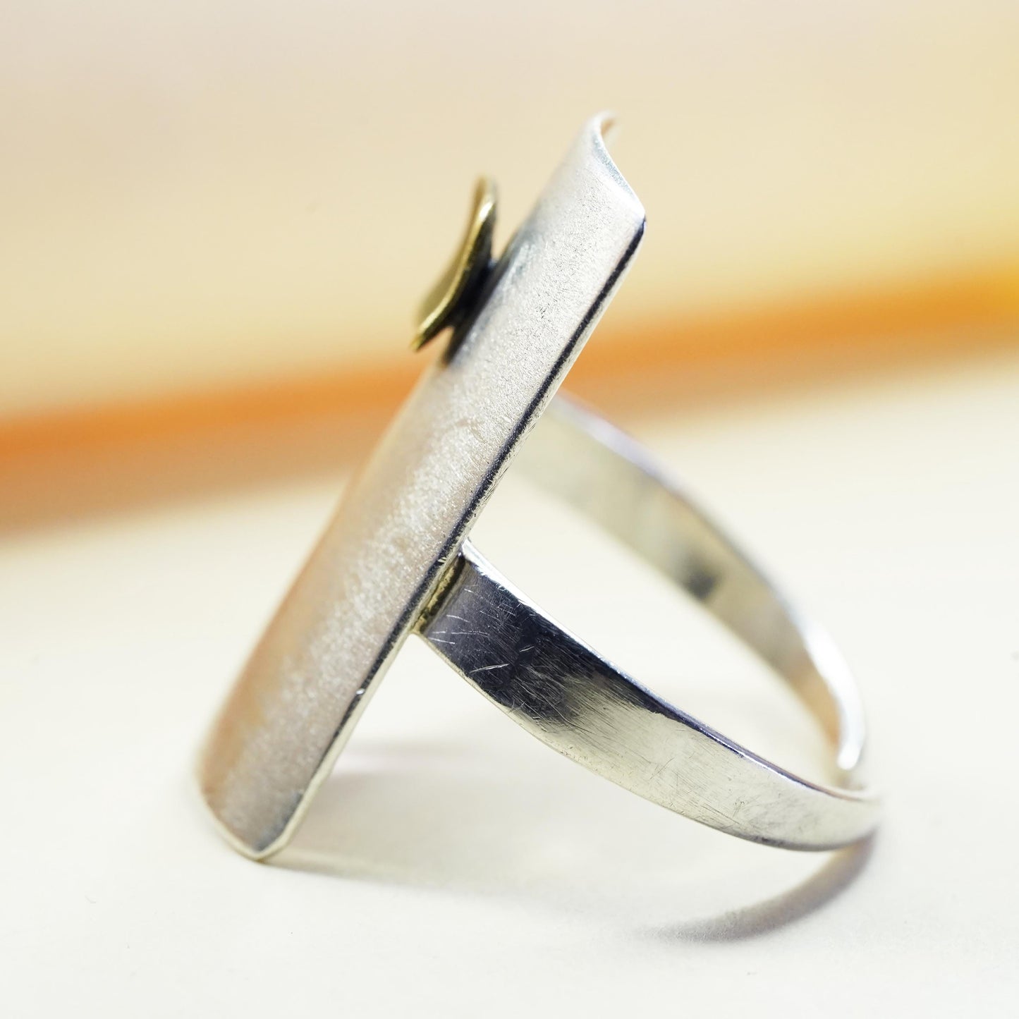 Size adjustable, vintage sterling 925 silver handmade ring statement band