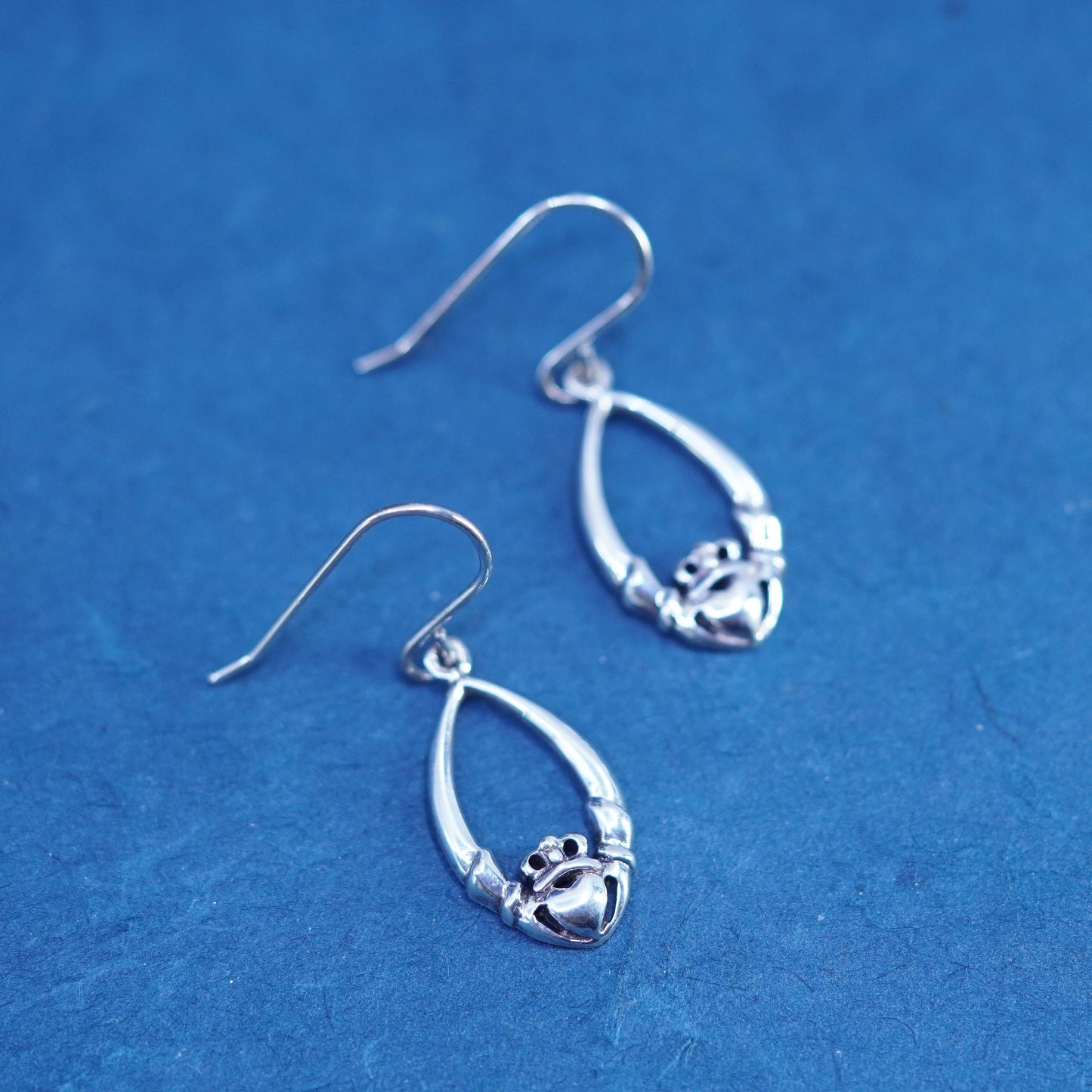 Sterling silver friendship earrings, 925 Irish claddagh holding heart hands