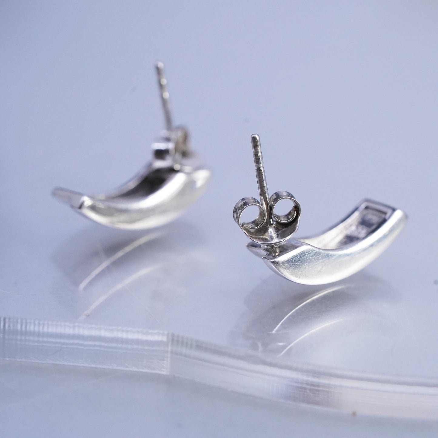 Vintage modern GHA Sterling 925 silver earrings, studs with diamond inlay