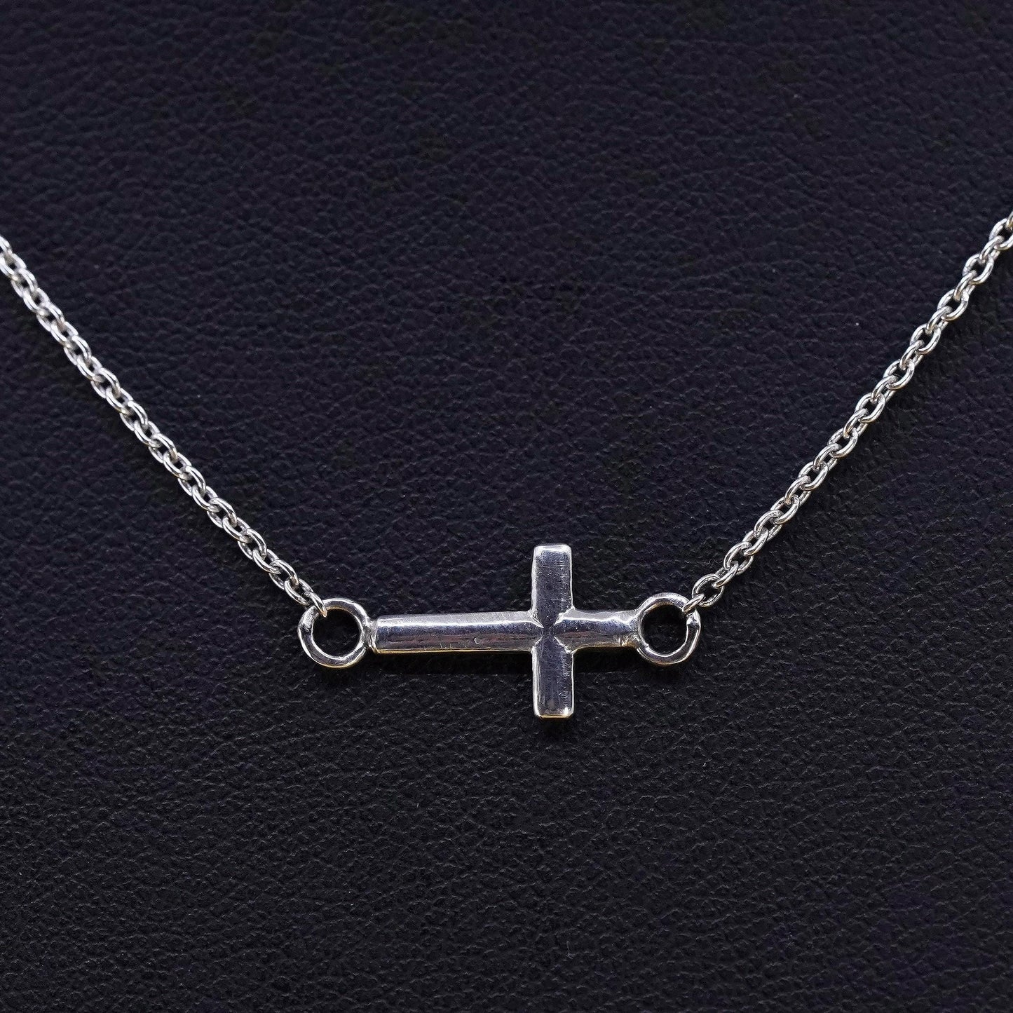 16” 1mm, vintage Sterling silver necklace, 925 circle chain with cross pendant
