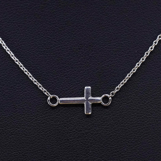 16” 1mm, vintage Sterling silver necklace, 925 circle chain with cross pendant