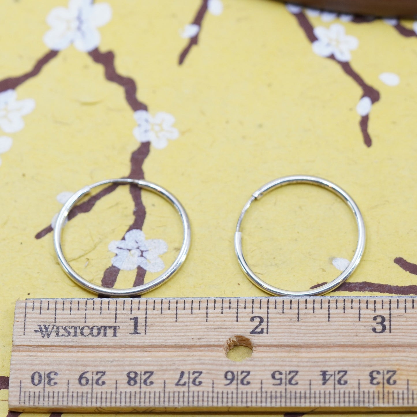1”, Vintage Italy Sterling silver handmade earrings, simple 925 hoops