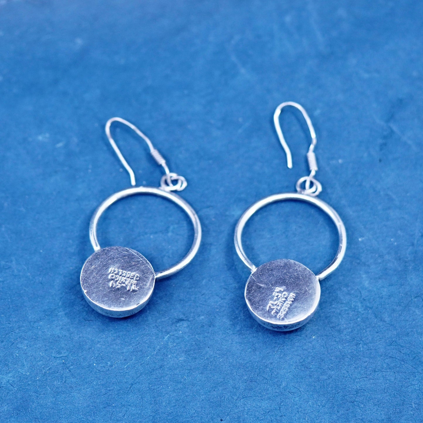 Vintage Mexico sterling silver handmade earrings, 925 circle with beads