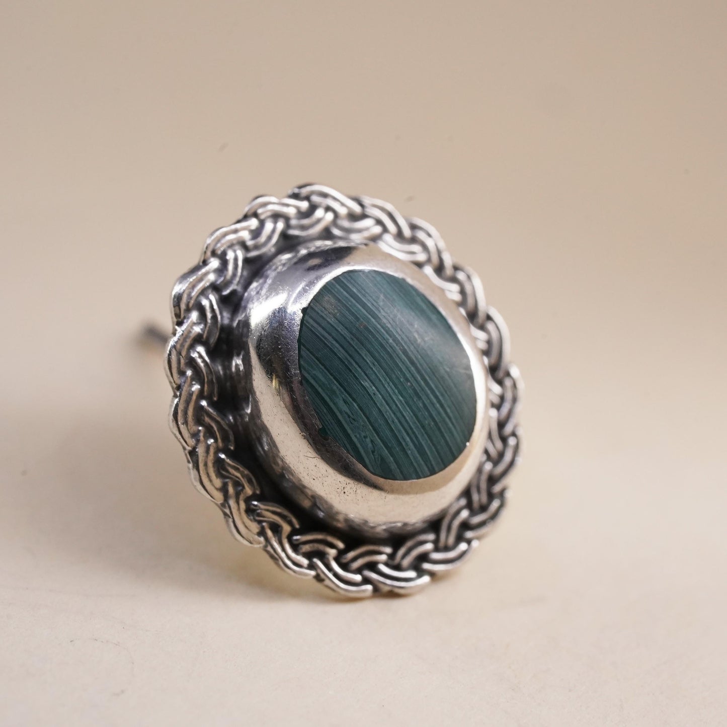 southwestern Mexican Sterling 925 silver stud with malachite, single earring
