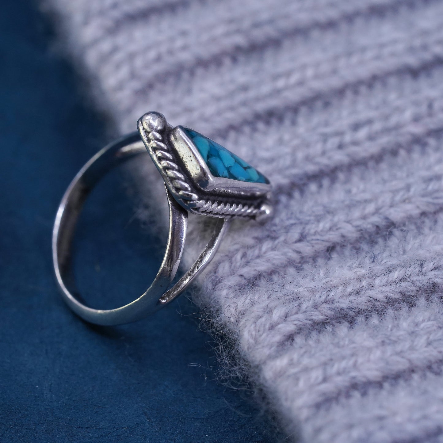 Size 7.5 Native American, southwestern Sterling silver handmade ring turquoise
