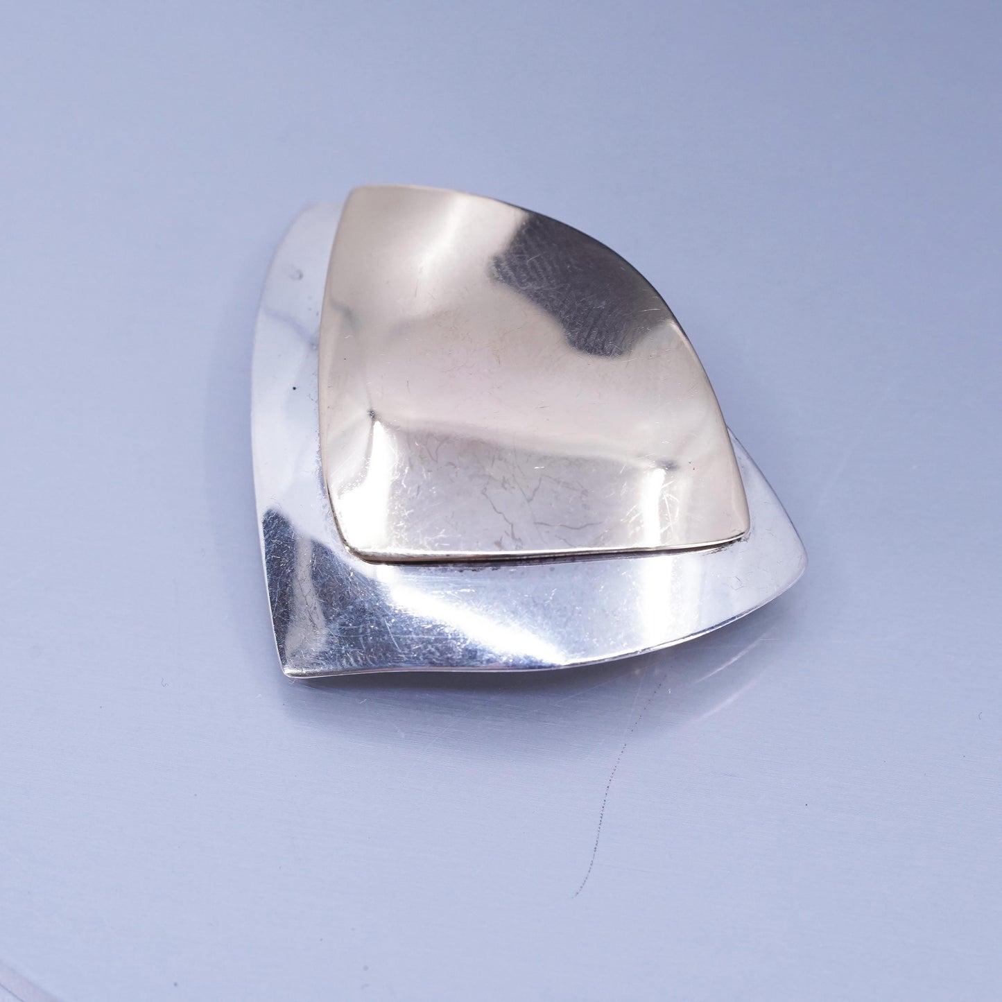Vintage sterling silver handmade brooch, 925 leaf pin with 14K gold trim