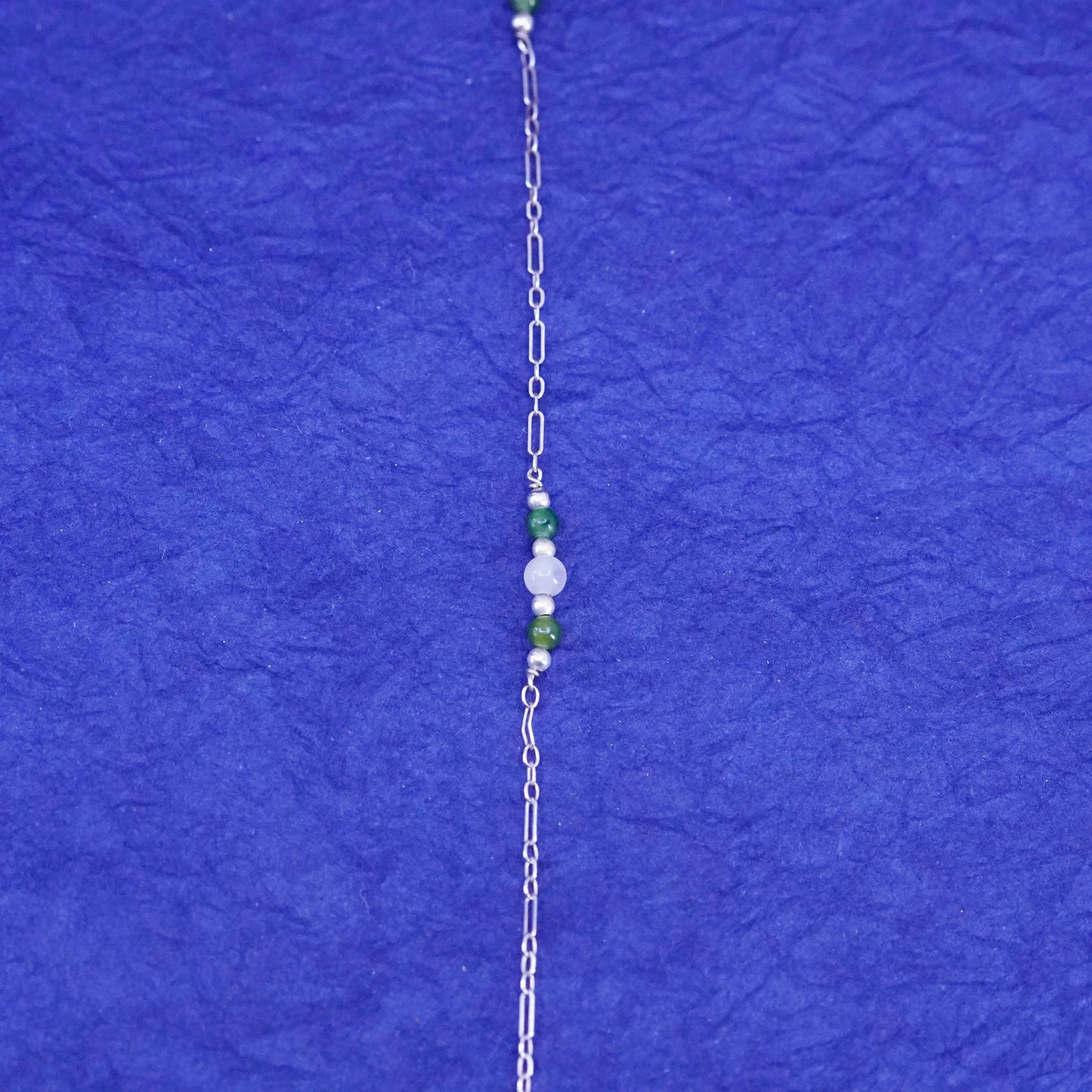 18”, vintage Sterling silver handmade necklace, 925 elongate chain jade quartz