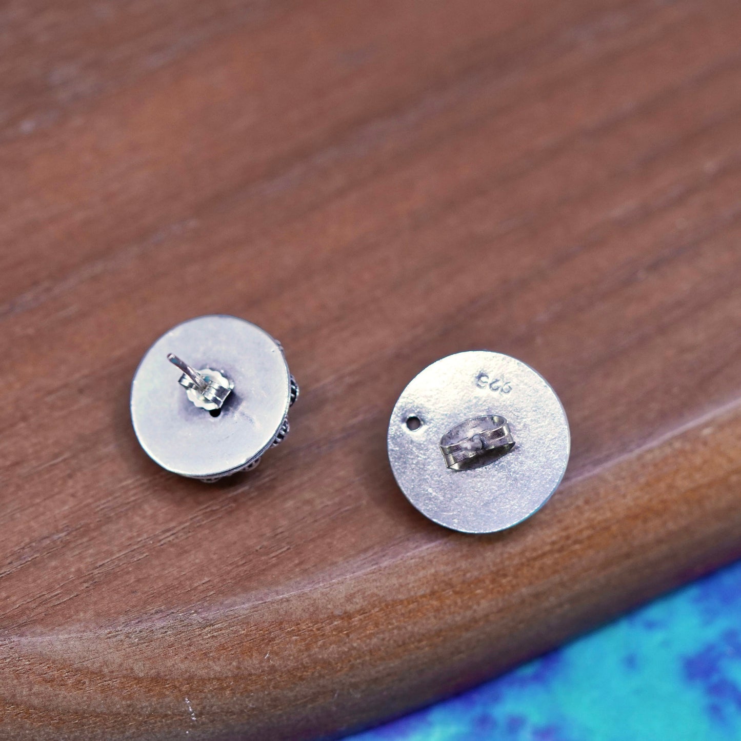 Vintage Sterling silver handmade earrings, 925 Bali studs