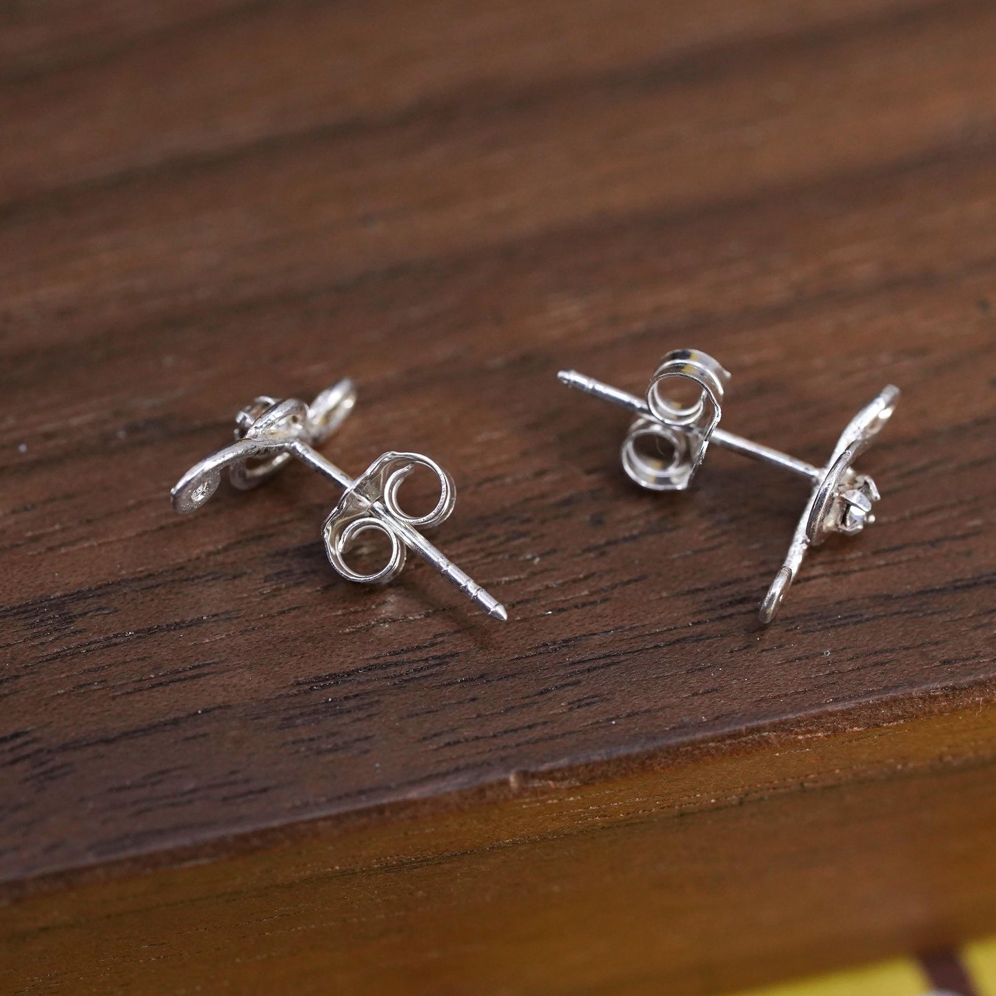 Vintage Sterling silver handmade earrings, 925 music note studs with cz
