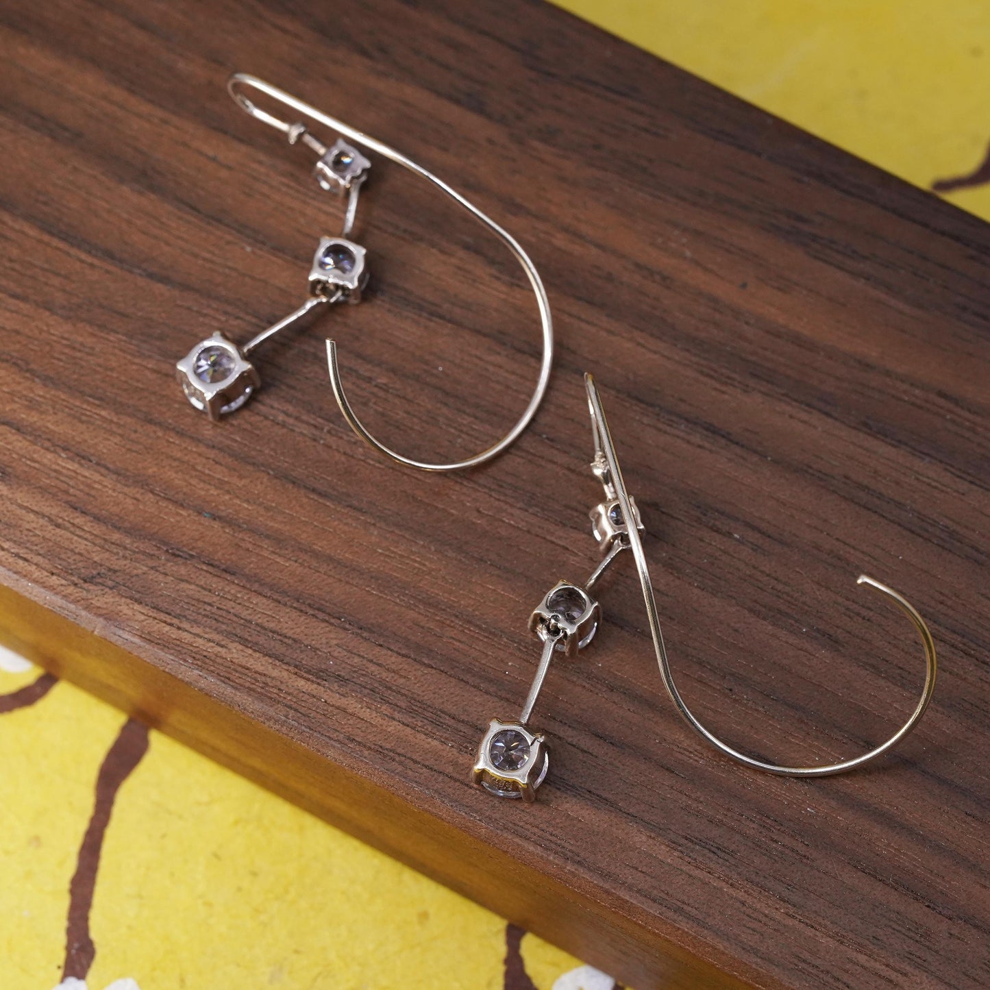 Vintage gold over Sterling 925 silver handmade earrings with CZ dangles