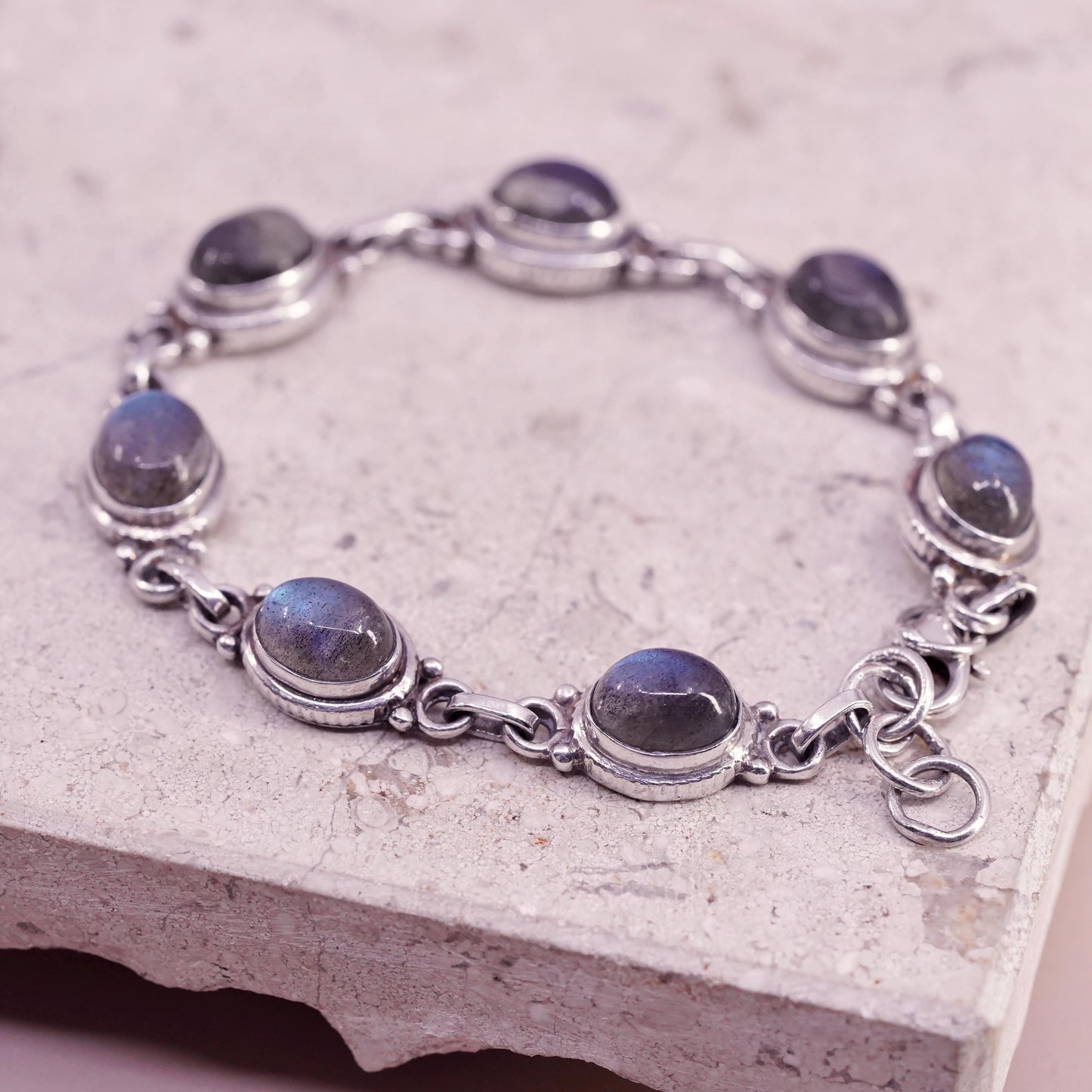 7.25", vintage sterling 925 silver handmade bracelet with moonstone