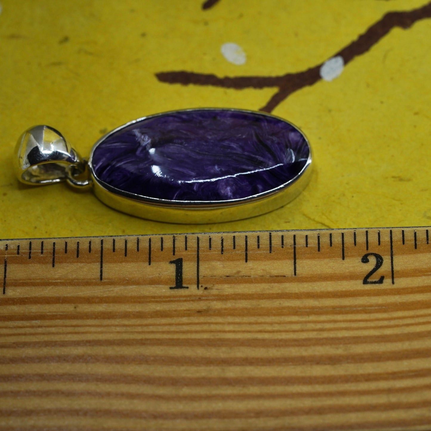 Vintage SR Sterling 925 silver handmade pendant with purple Charoite stone