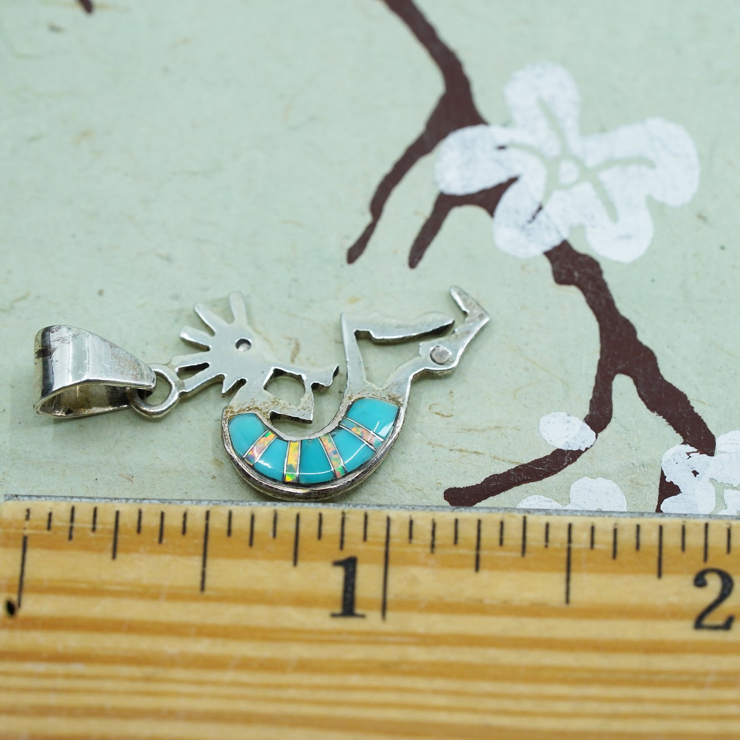 native American Sterling silver pendant, 925 kokopelli turquoise and opal