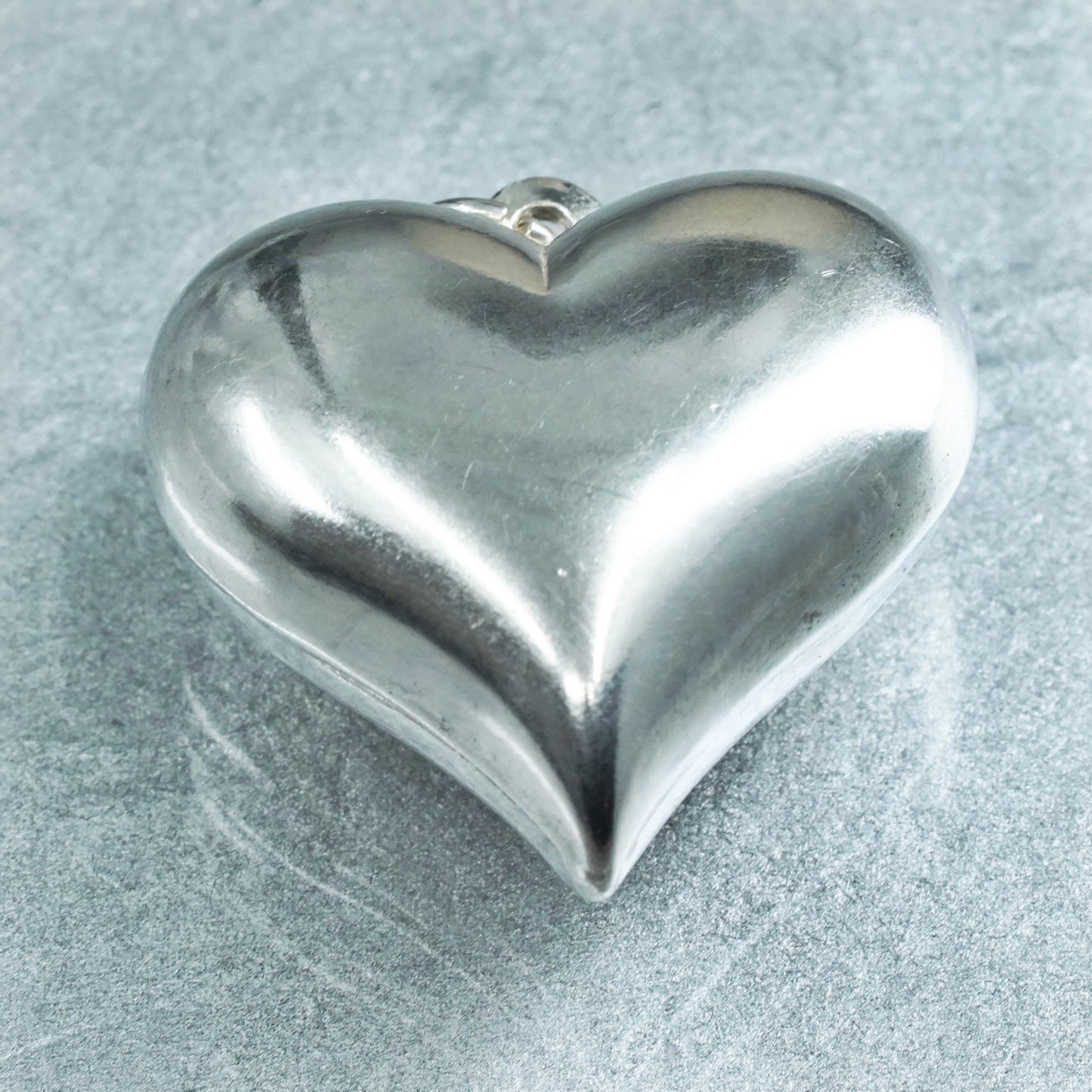 Vintage sterling 925 silver handmade puffy heart pendant