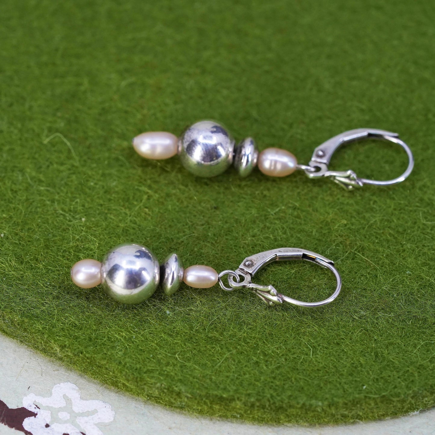 Vintage Sterling silver handmade earrings, 925 hooks with pearl drops and beads