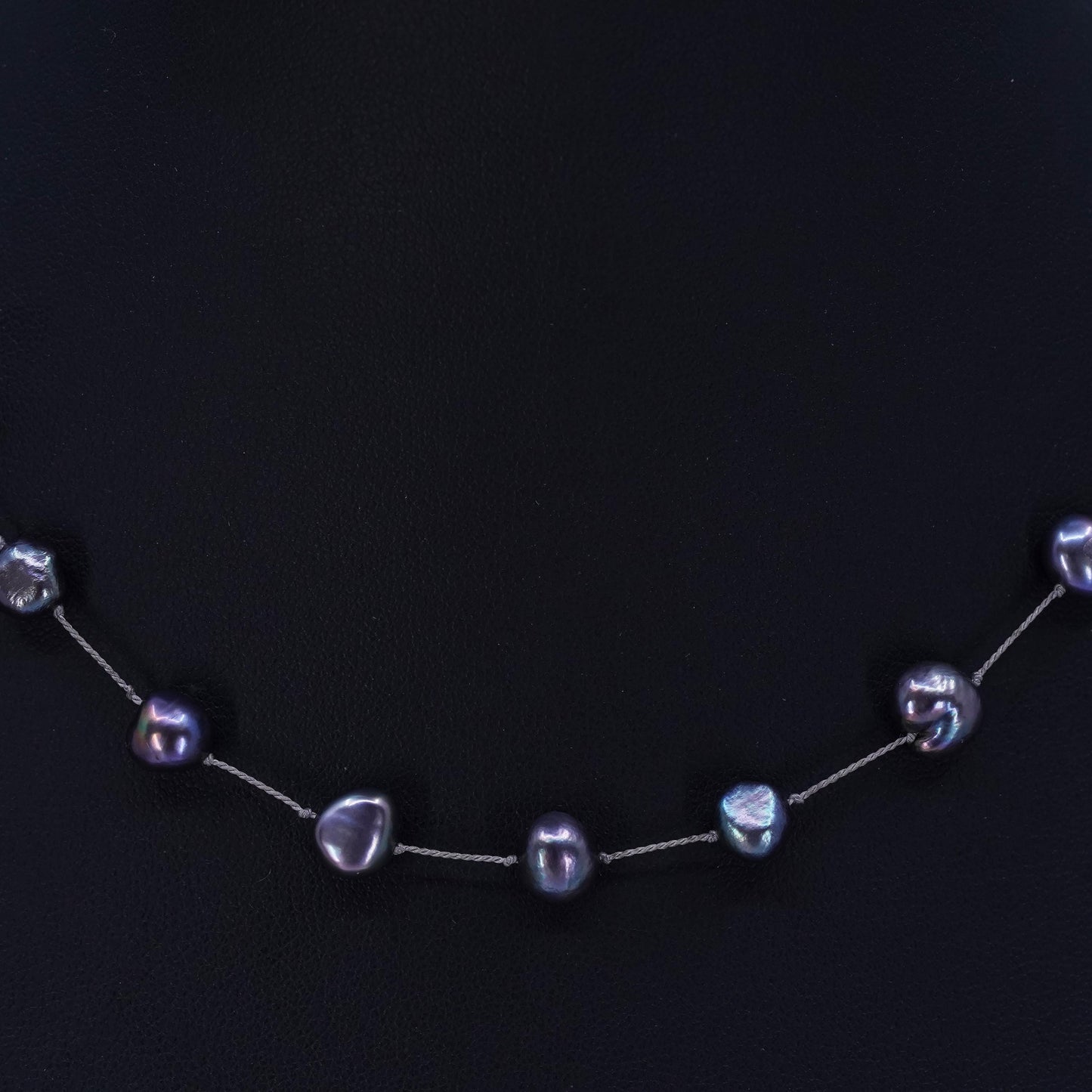 14”, vintage Sterling 925 silver handmade black pearl chain tennis necklace