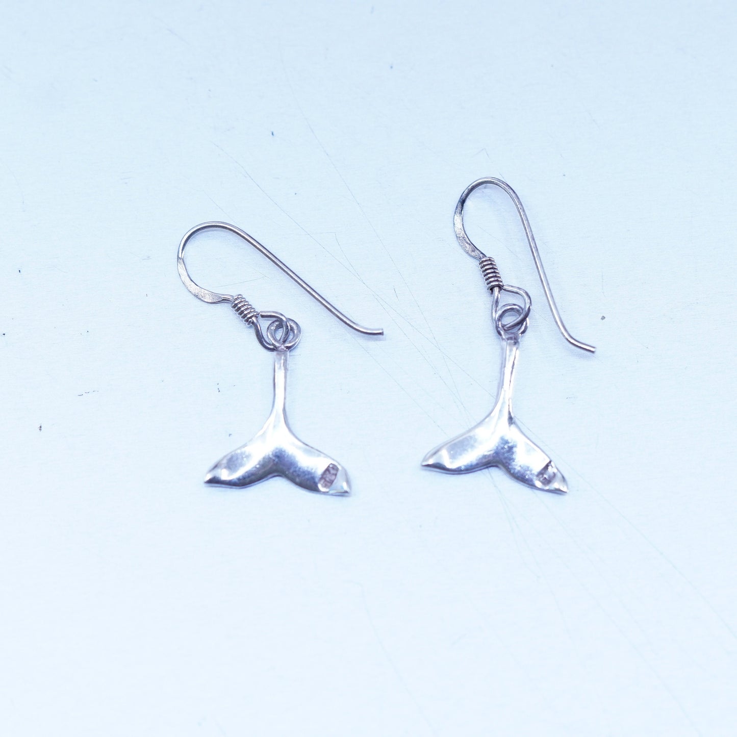 Vintage Sterling 925 silver handmade whale tail earrings