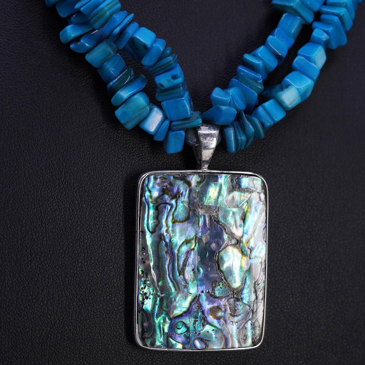 18", vintage Sterling 925 silver necklace with double strands turquoise beads