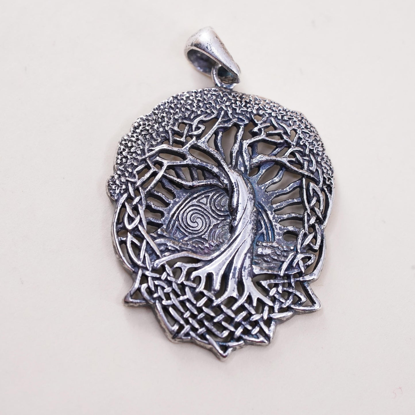 Vintage sterling silver handmade pendant, 925 filigree family tree charm