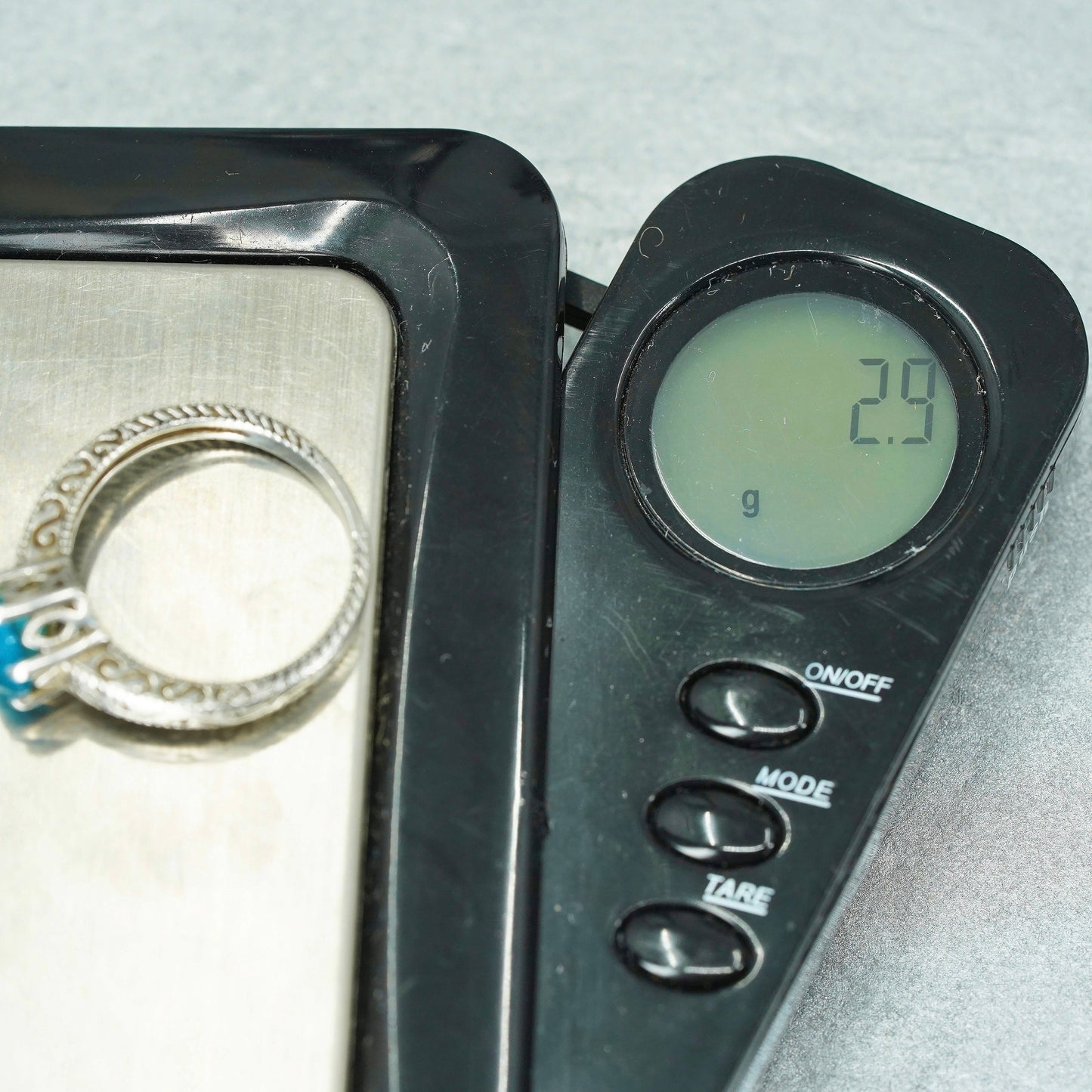 Size 7, vintage Sterling 925 silver handmade ring with blue topaz