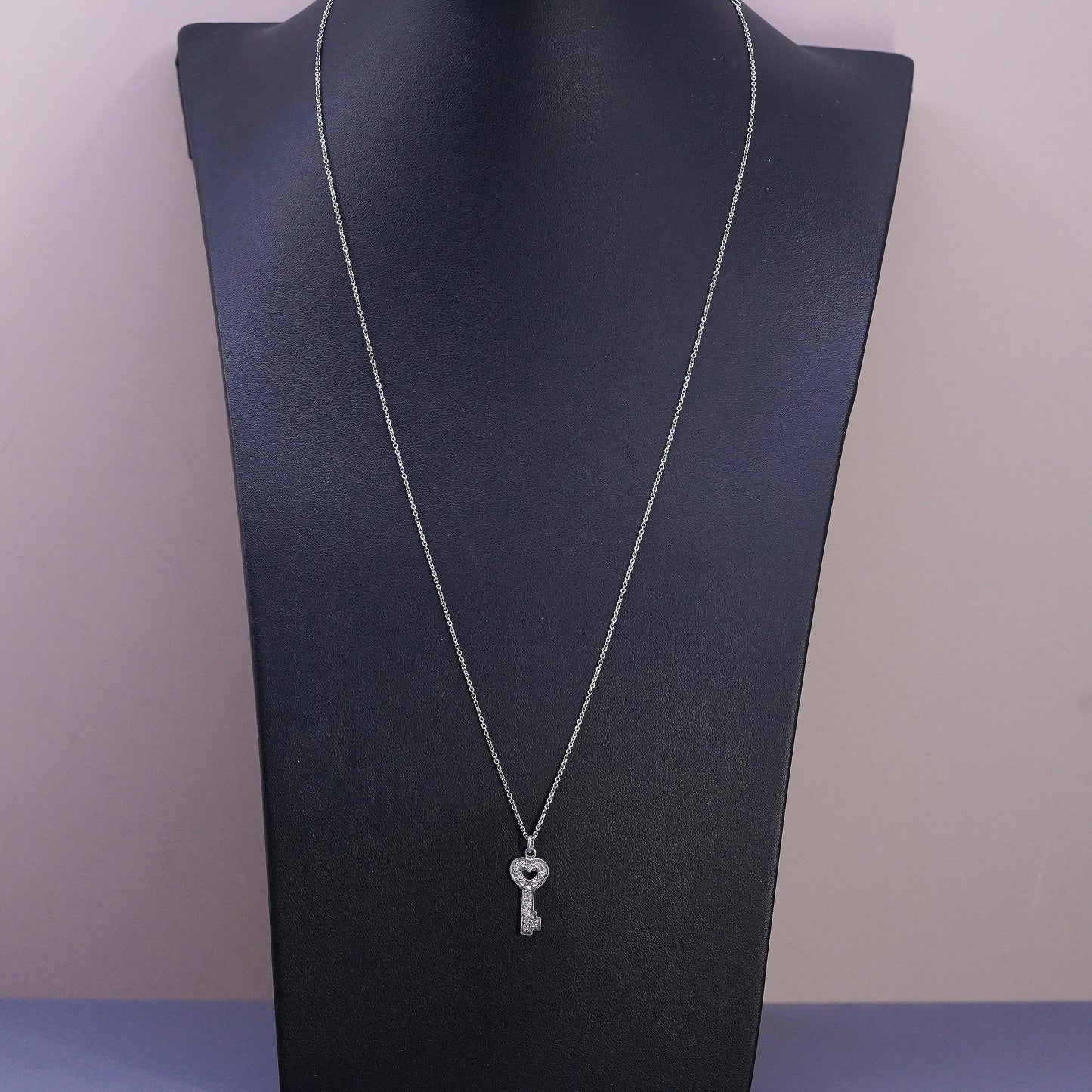 18+4", vintage Sterling silver circle chain necklace, 925 key charm cluster cz