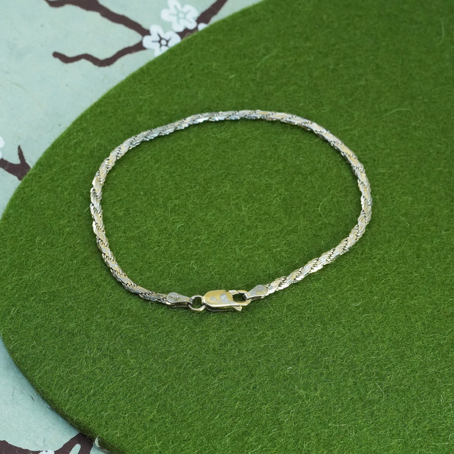 7.25”, vtg vermeil yellow gold over sterling 925 silver flatten curb bracelet