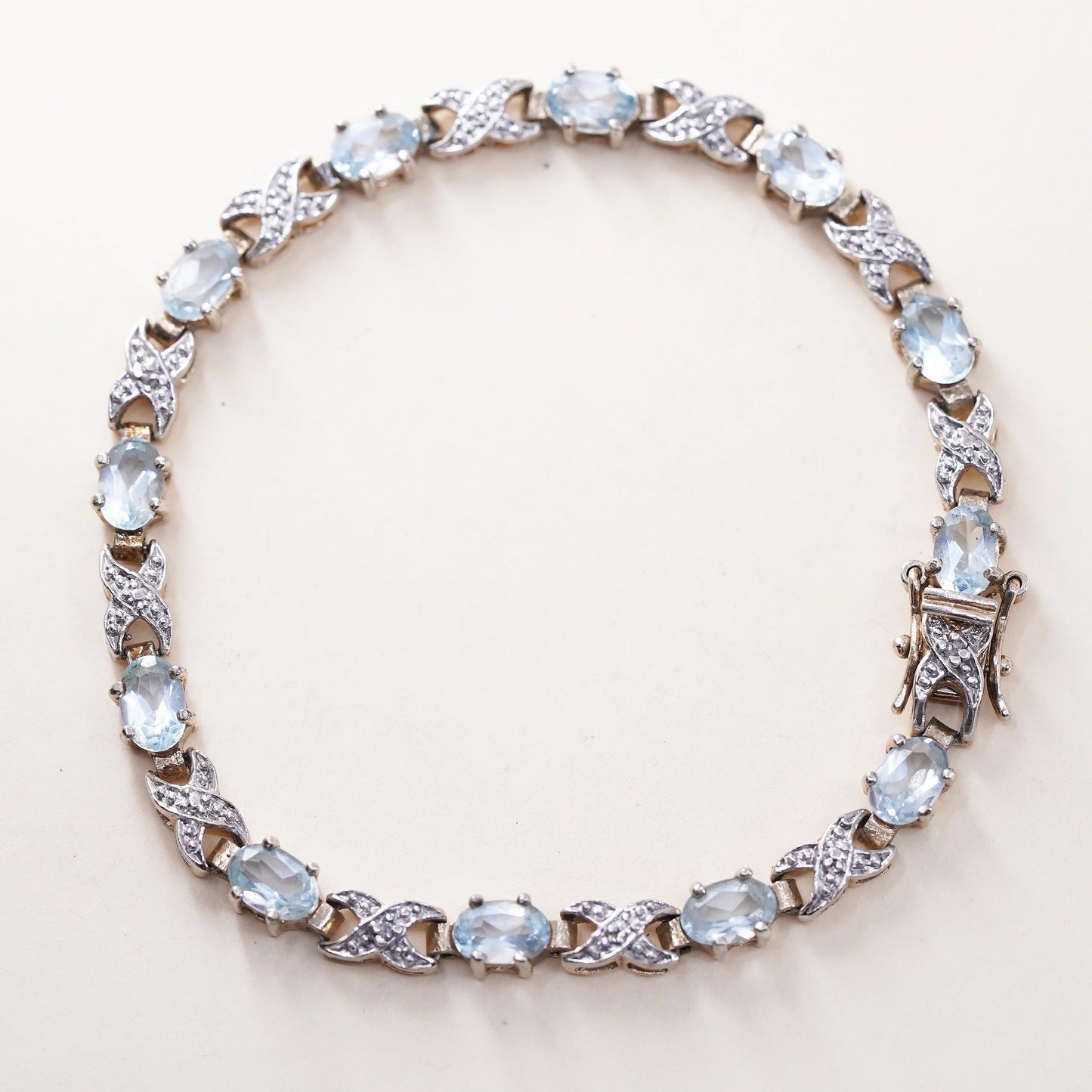 7”, vermeil gold plated sterling silver tennis bracelet, 925 blue topaz diamond