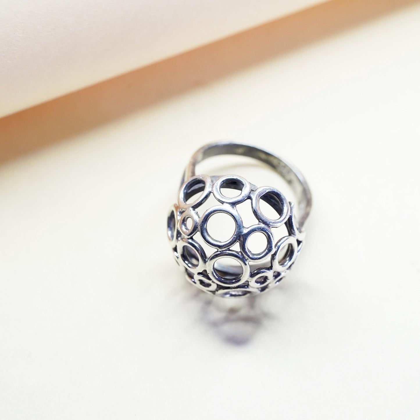 Size 5.75, vintage modern sterling silver handmade ring, 925 circle dome band
