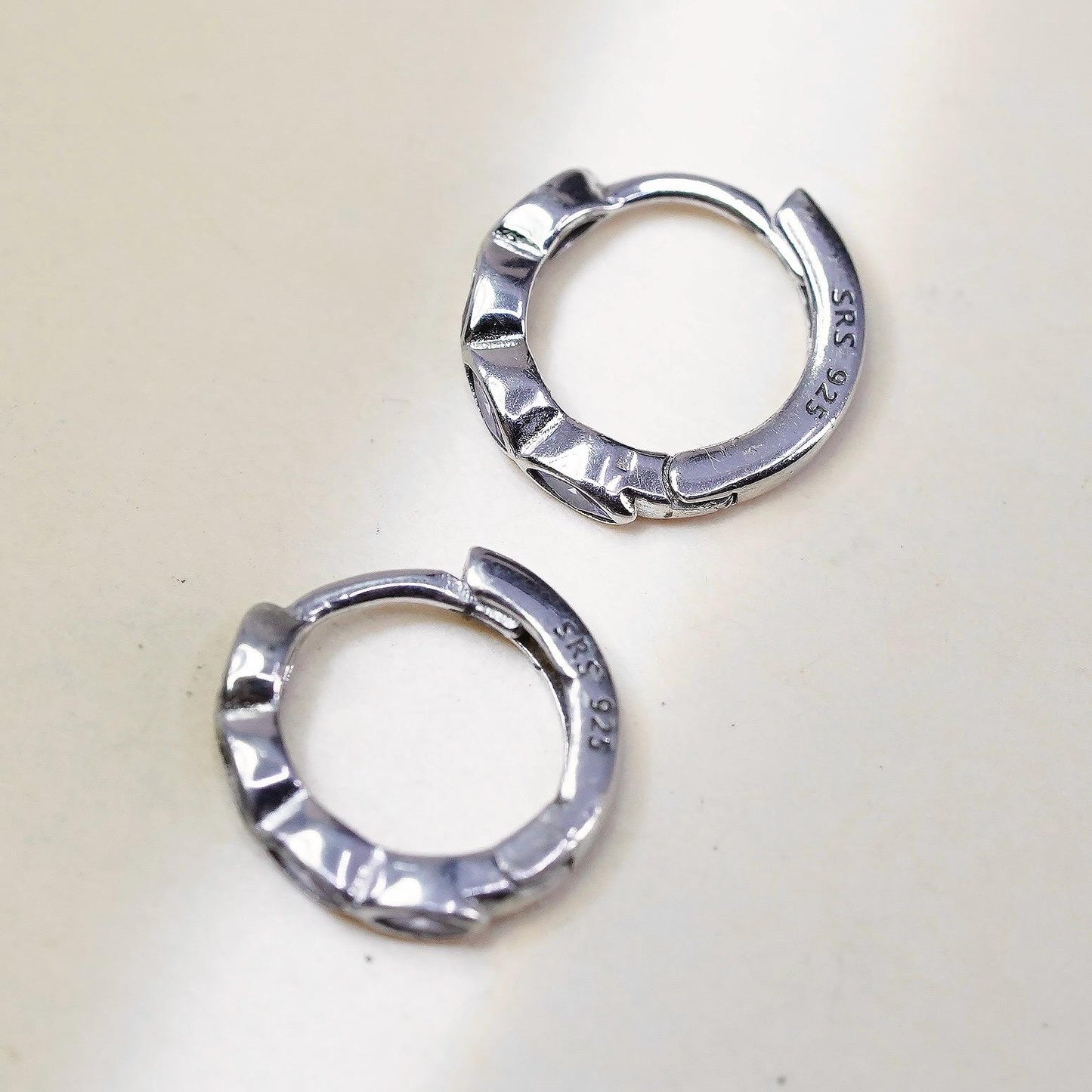 11mm, Vintage SRS sterling silver loop earrings, fine 925 silver hoops amethyst