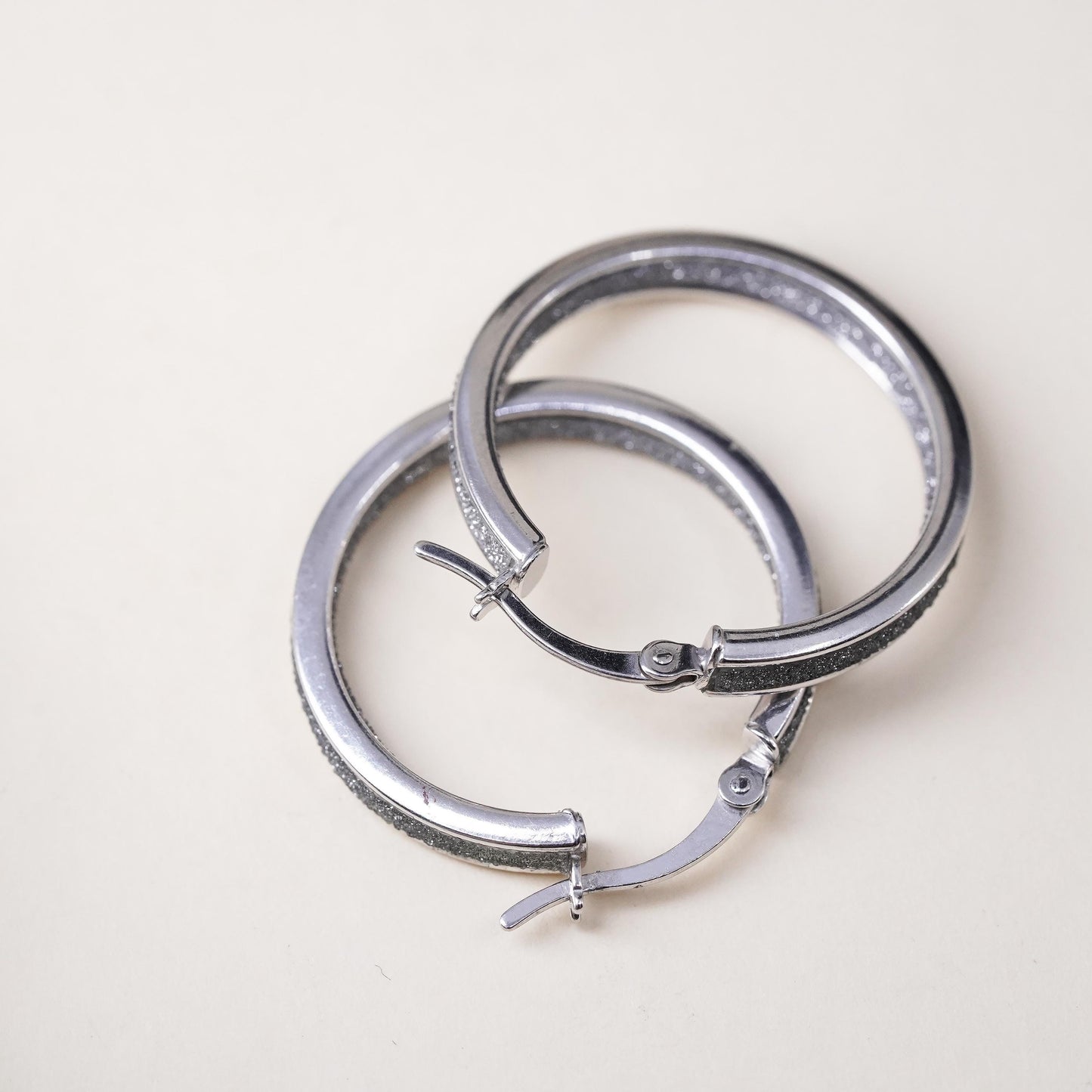 1", Vintage sterling silver loop earrings, 925 fashion glittering hoops