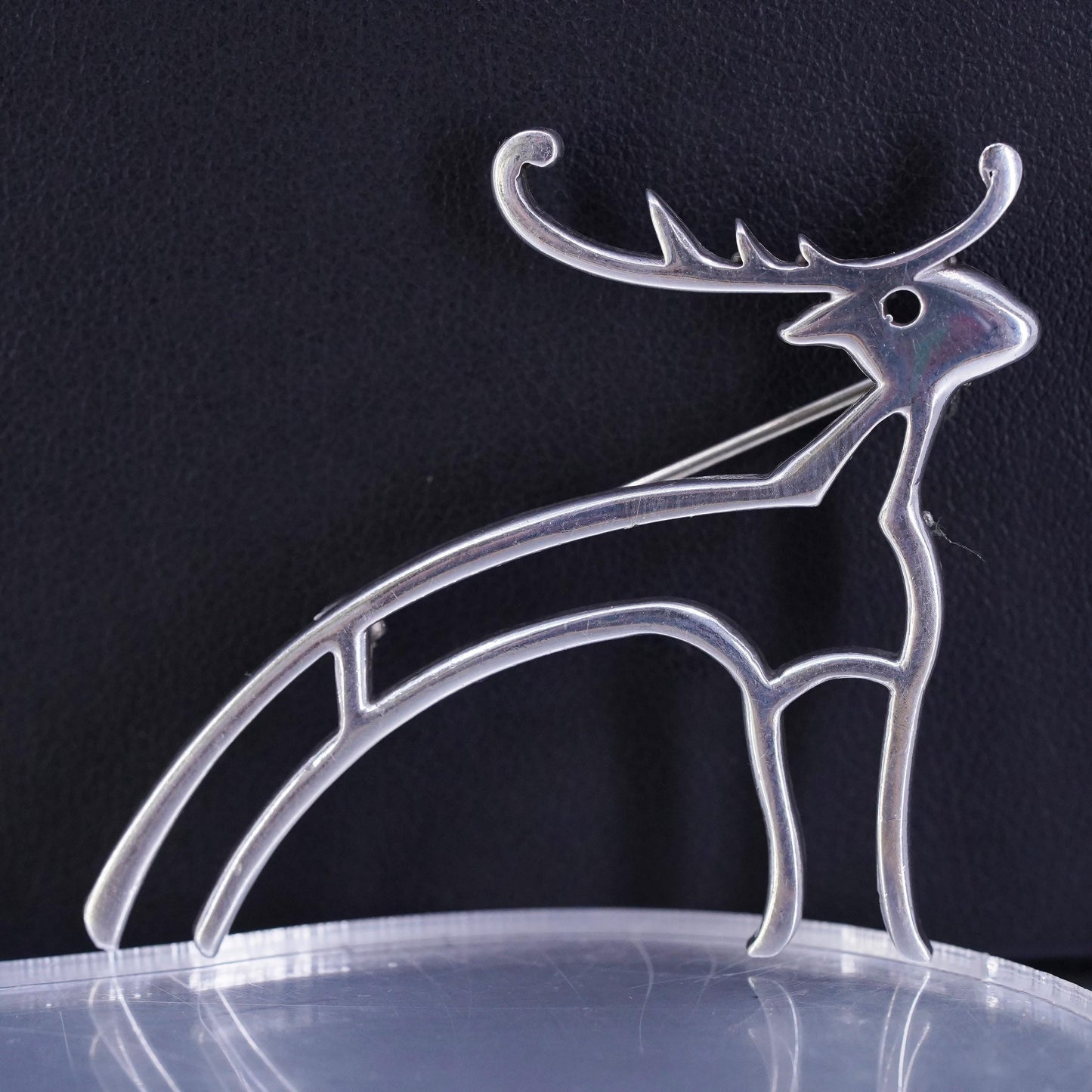 Vintage sterling silver handmade square brooch, 925 antler deer pin