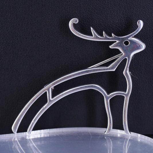 Vintage sterling silver handmade square brooch, 925 antler deer pin