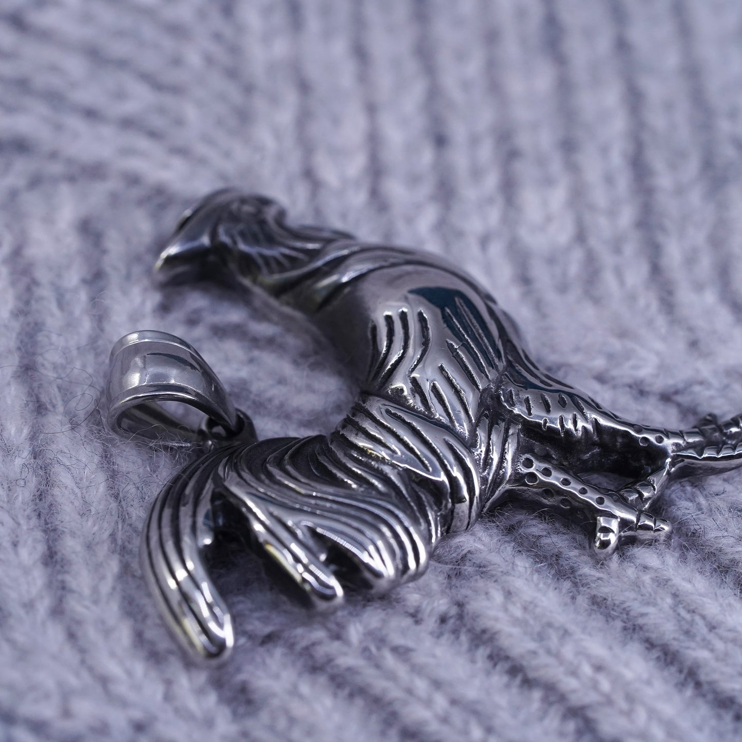 Vintage stainless steel handmade pendant. rooster chicken, stamped S steel