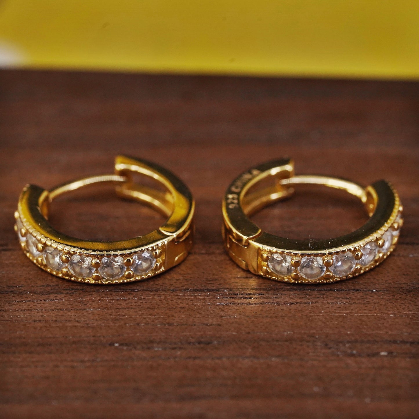 0.5", vintage vermeil gold over Sterling silver earrings, 925 huggie hoops cz