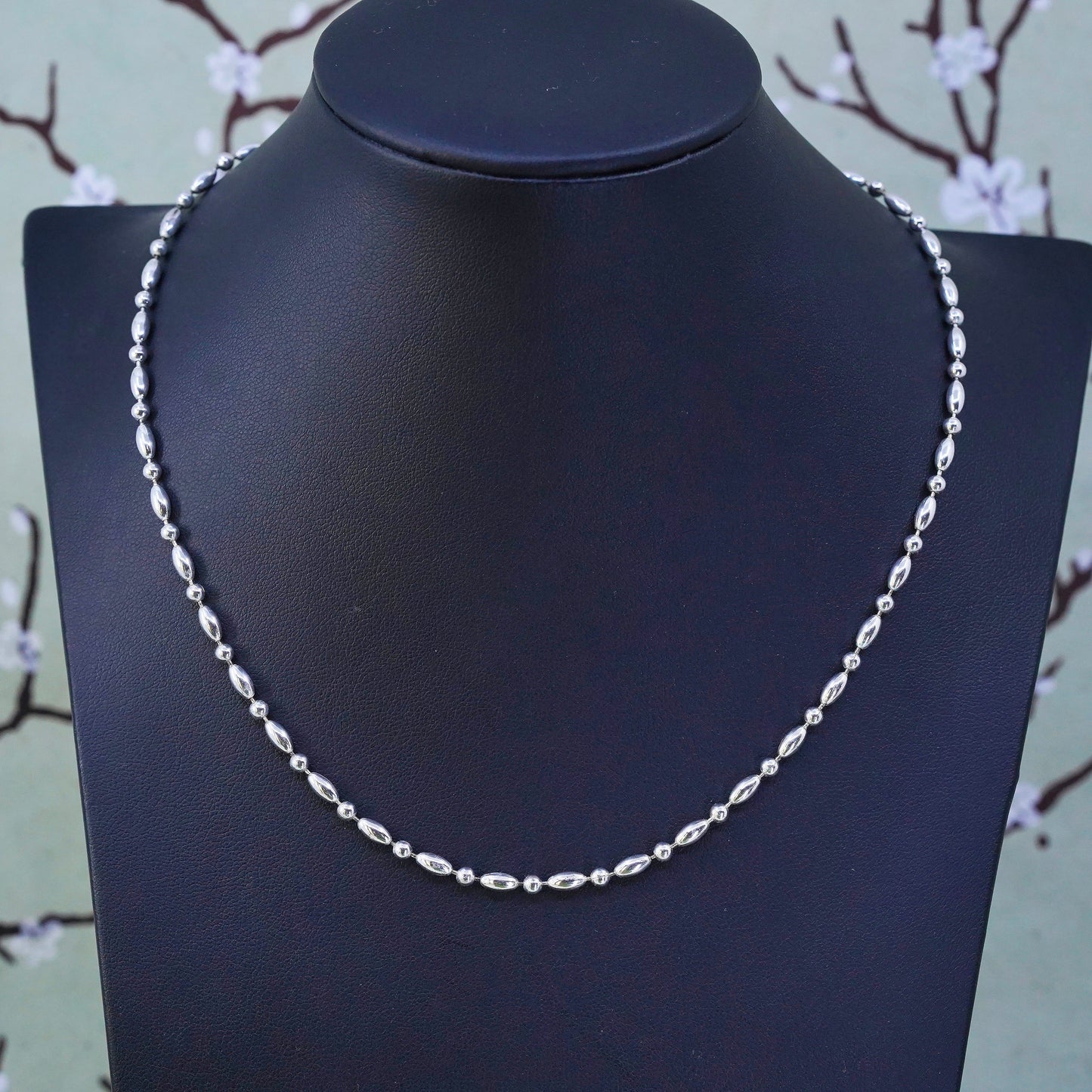 18", 3mm, Vintage sterling silver bold beads chain, 925 necklace
