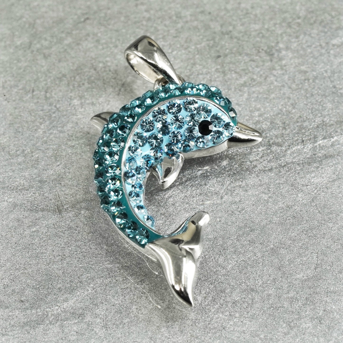 Vintage Sterling silver handmade 925 dolphin charm pendant with cluster cz